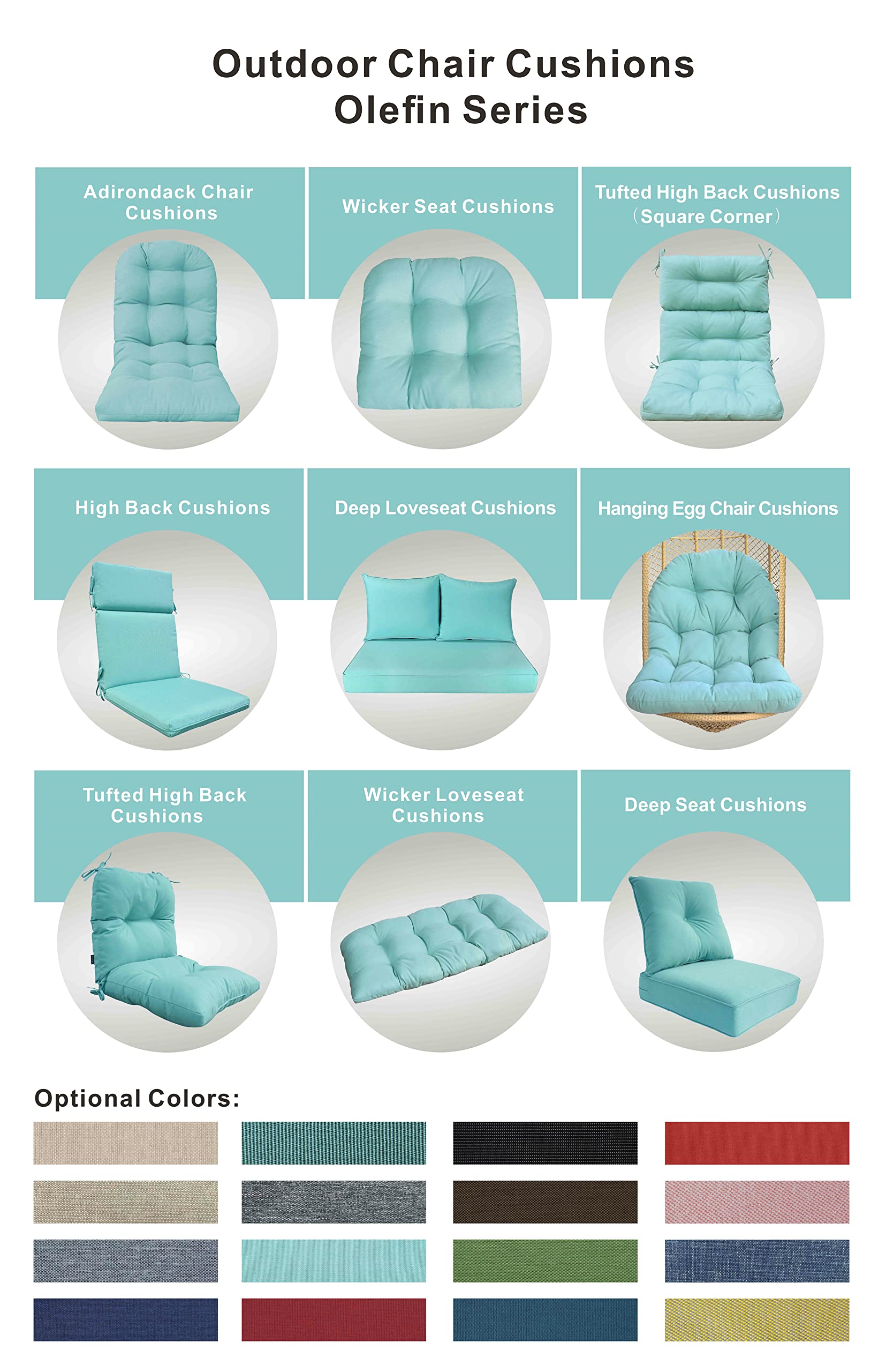 BOSSIMA Deep Seat Chair Cushion Set - Indoor/Outdoor Water-Resistant Olefin Cushions in Light Blue - Spring Summer Patio Furniture Replacement - Perfect for Deck, Porch, and Poolside Lounging