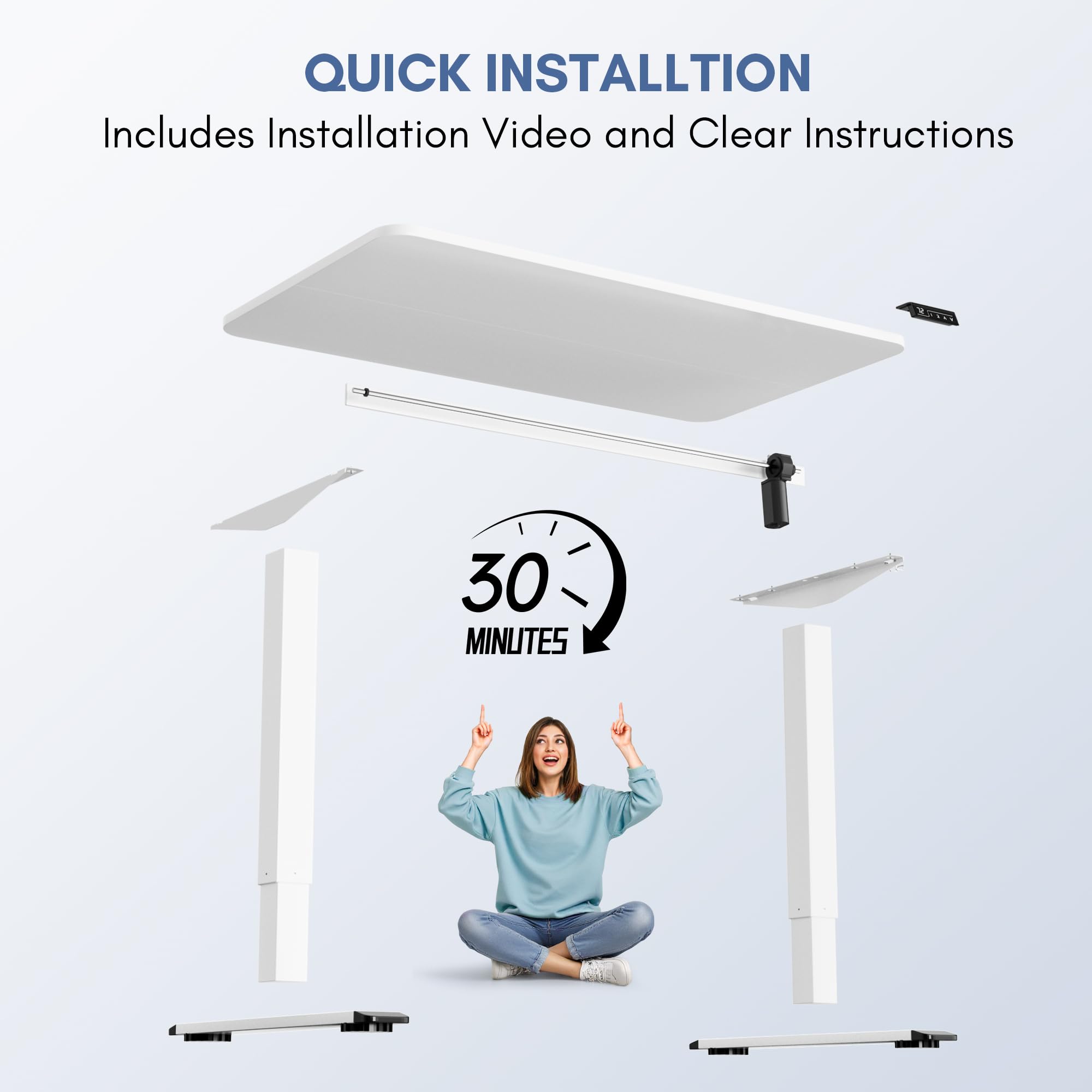 Furmax 48 x 24 Inches Electric Height Adjustable Standing Desk - Memory Preset Sit Stand Desk with T-Shaped Metal Bracket, White - Perfect for Home Office, Gaming & Workspace Ergonomics