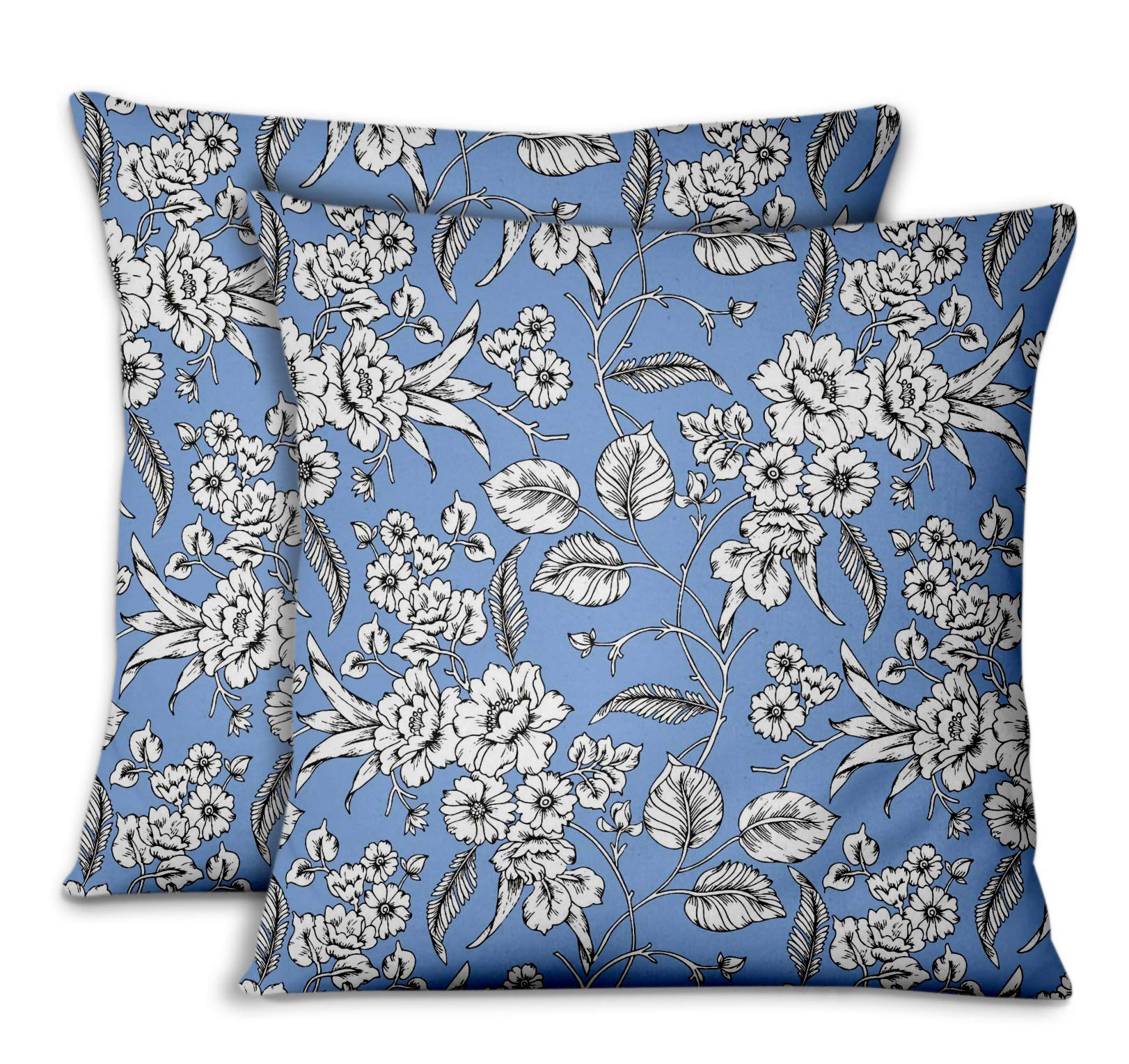 Blue Velvet Decorative Throw Pillow Covers 20x20 Inch - 2 Pack Coreopsis Floral Design for Sofa, Bed, Couch | Home Decor, Living Room Accent