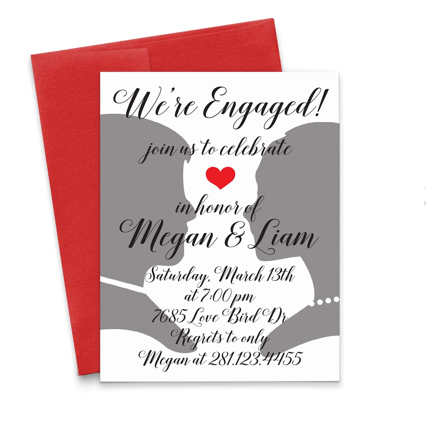 Elegant Silhouette Engagement Party Invitations - Custom Quantity & Envelope Colors | Perfect for Engagement Announcements, Save-the-Dates & Wedding Celebrations