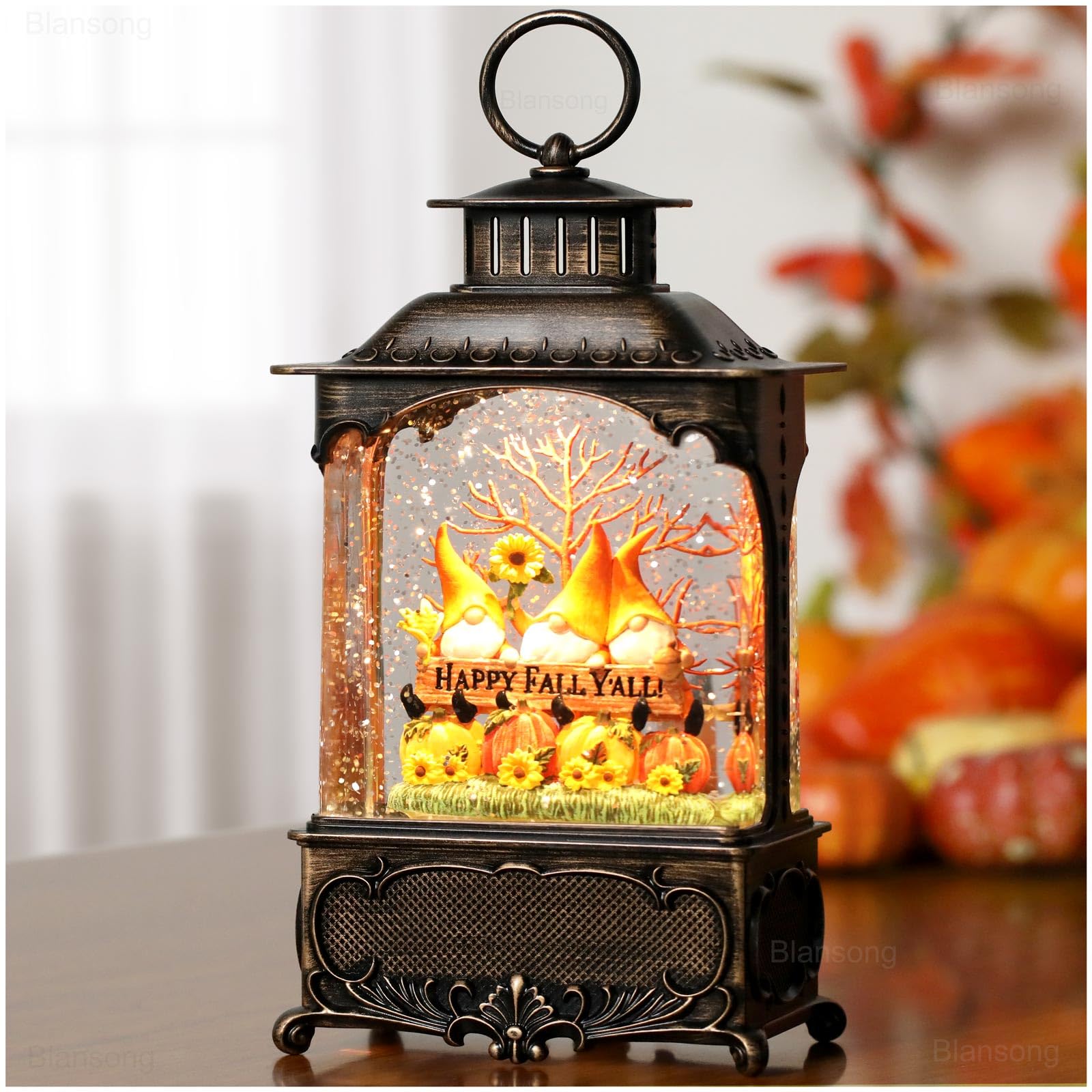 10.2 Inch Christmas Snow Globe Lantern with Timer - USB & Battery Powered Holiday Decor for Home, Party, Office (Autumn Harvest Theme) | Perfect for Christmas Tree Decorations, Gift Giving & Winter Home Decor
