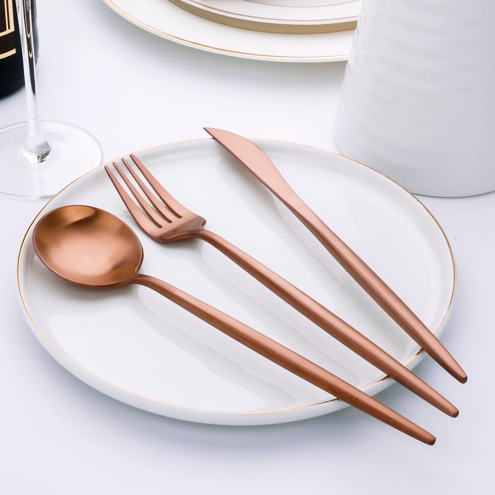 20-Piece Matte Rose Gold Flatware Set - 18/10 Stainless Steel Silverware for Kitchen & Restaurant - Includes Knife, Fork & Spoon - Elegant Cutlery Service for 4 - Perfect for Dinner Parties, Weddings & Home Dining