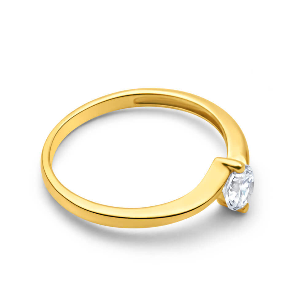 9ct Yellow Gold 4mm Cubic Zirconia Single Stone Swirl Ring for Women - Elegant Dainty Jewelry Gift for Anniversary, Birthday & Special Occasions