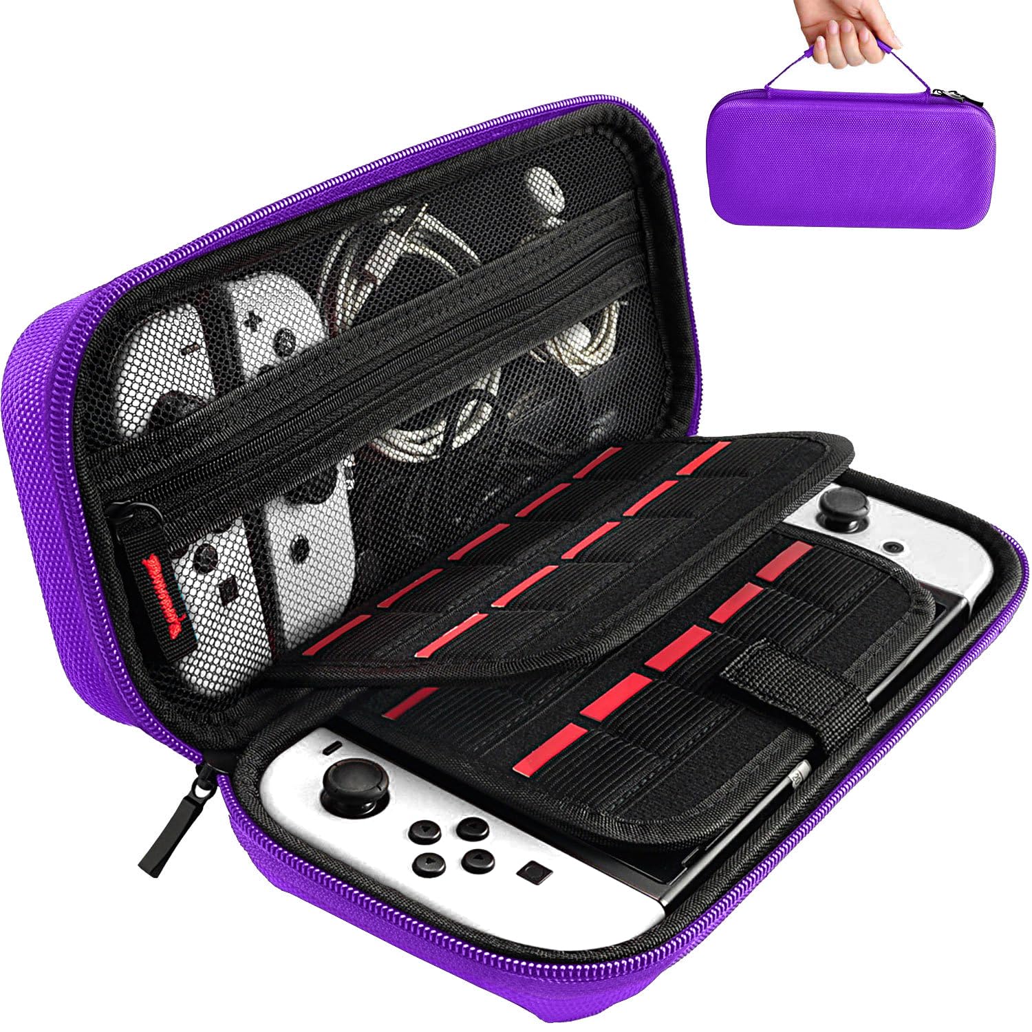 Durable Nintendo Switch Carrying Case for Switch & Switch OLED - Hard Shell Travel Case with 20 Game Cartridge Slots & Accessories Storage | Perfect for Gaming On-The-Go, Travel Protection, and Console Organization