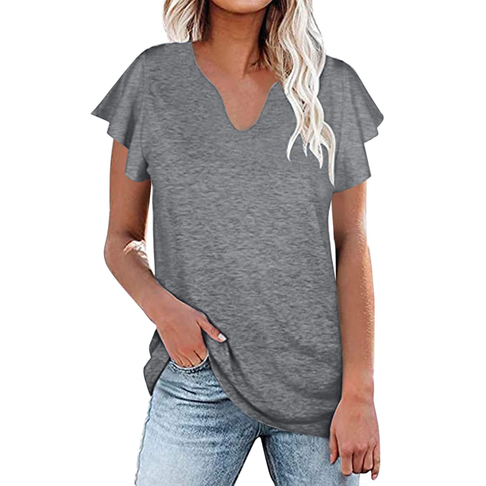 Women's Casual V-Neck Summer Tops with Petal Sleeves - Breathable Blouse & T-Shirt for Beach, Vacation, and Everyday Wear