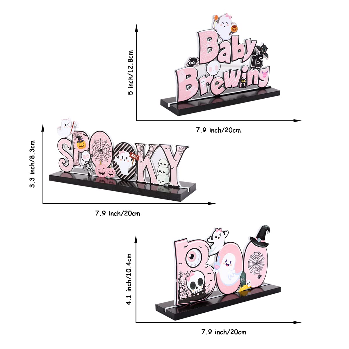 Brewing Baby Shower Decorations Set of 3 - Pink Halloween Wooden Centerpiece Signs for Baby Shower, Gender Reveal & Spooky Party Decor | Perfect for Halloween Baby Showers, Nursery Decor and Themed Party Table Settings