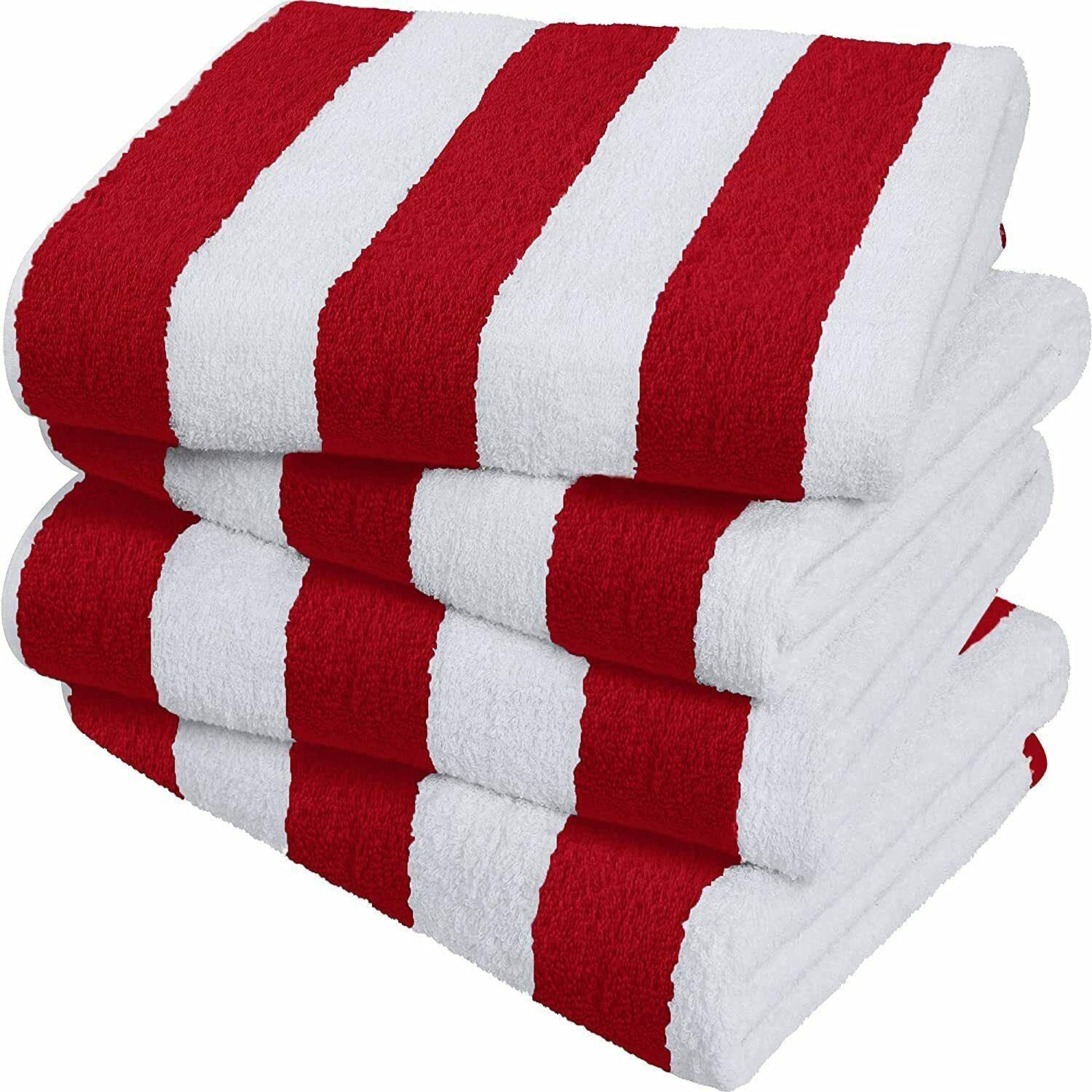 Premium Cabana Stripe Beach Towel 30x60 Inches - Soft Quick-Dry Bath Towel for Pool, Beach, Spa & Gym - Red Striped Bath Sheet for Bathroom, Travel & Outdoor Activities