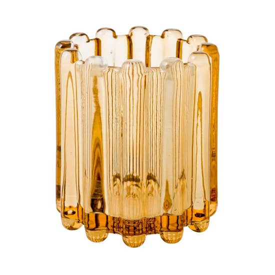 Elegant Ribbed Glass Votive Candle Holder - Large Golden Home Decor for Weddings, Parties & Romantic Ambiance