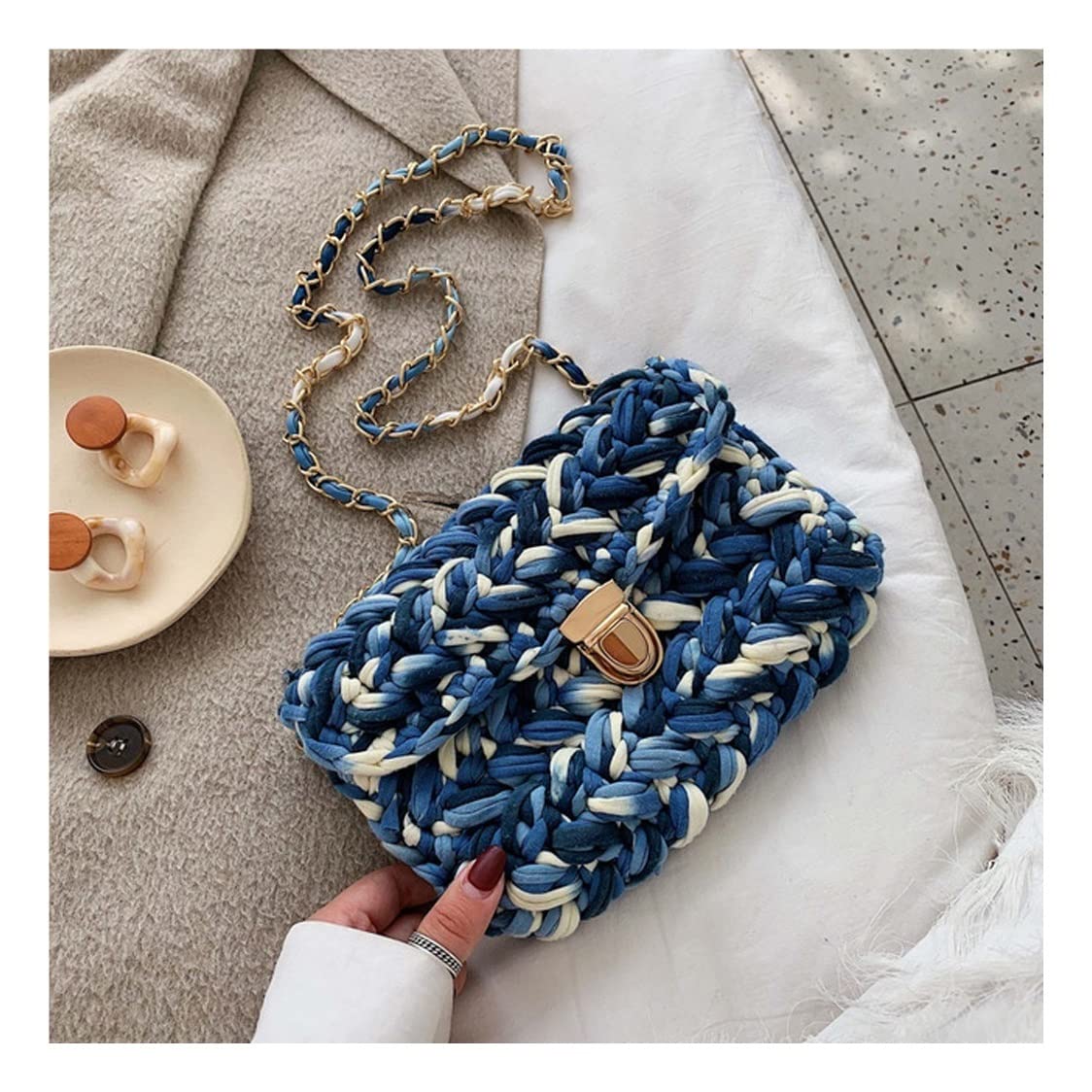 Handmade Crochet Knitting Bag - Autumn Winter Flap Bag, Soft Cloth Box Bag for Women (One Size, Color C) - Perfect for Shopping, Travel & Daily Use