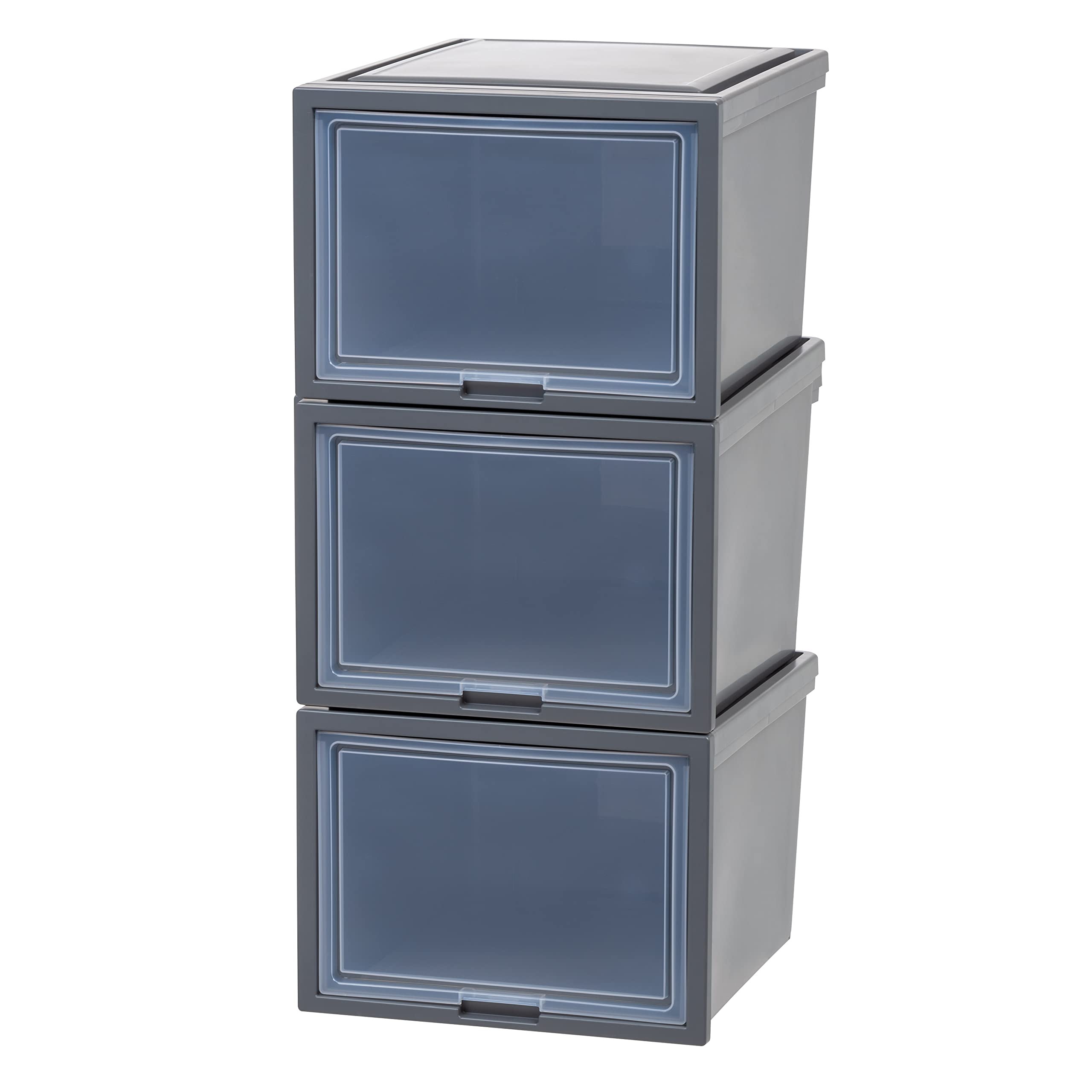 IRIS USA 3-Pack 42 Quart Stackable Plastic Storage Bins with Flip-Up Lids, Dark Gray - Perfect for Closet Organization, Bedroom Storage & Toy Containers