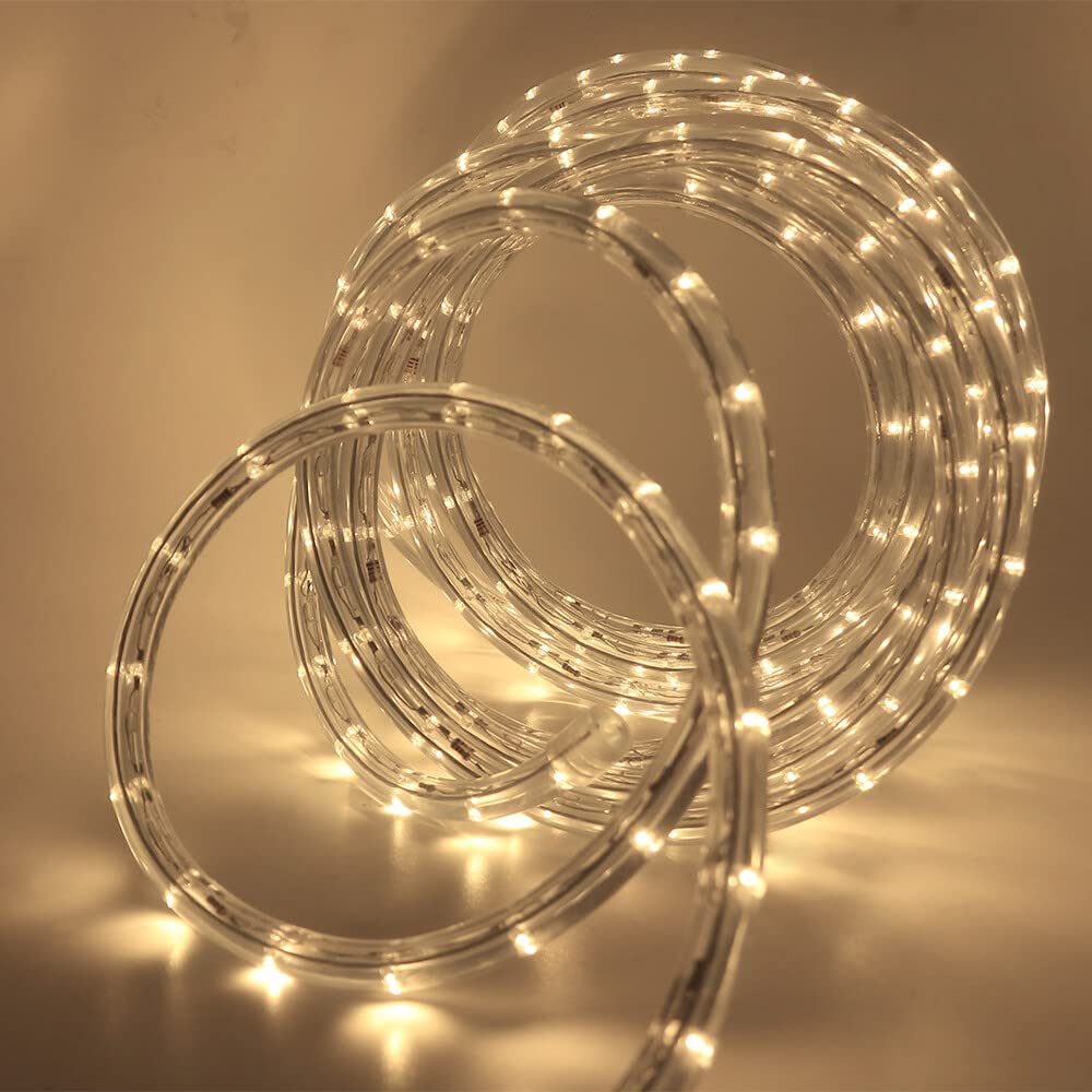 Outdoor Waterproof Rope Lights 2M (6.5ft) 110V LED String Lights - Warm White Tube Lights for Patio, Garden, Landscape Lighting - Perfect for Living Room, Backyard, Party & Holiday Decorations