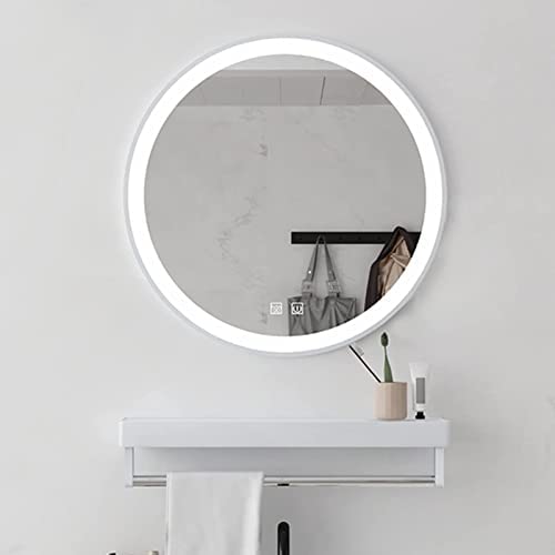 Round LED Bathroom Mirror with Towel Rack - Anti-Fog Makeup Mirror with Illuminated LED Light, Aluminum Alloy Frame, Adjustable Cold & Warm Light (White, 80x80cm/31.5x31.5in) - Perfect for Modern Bathrooms, Vanity Dressing & Makeup Application