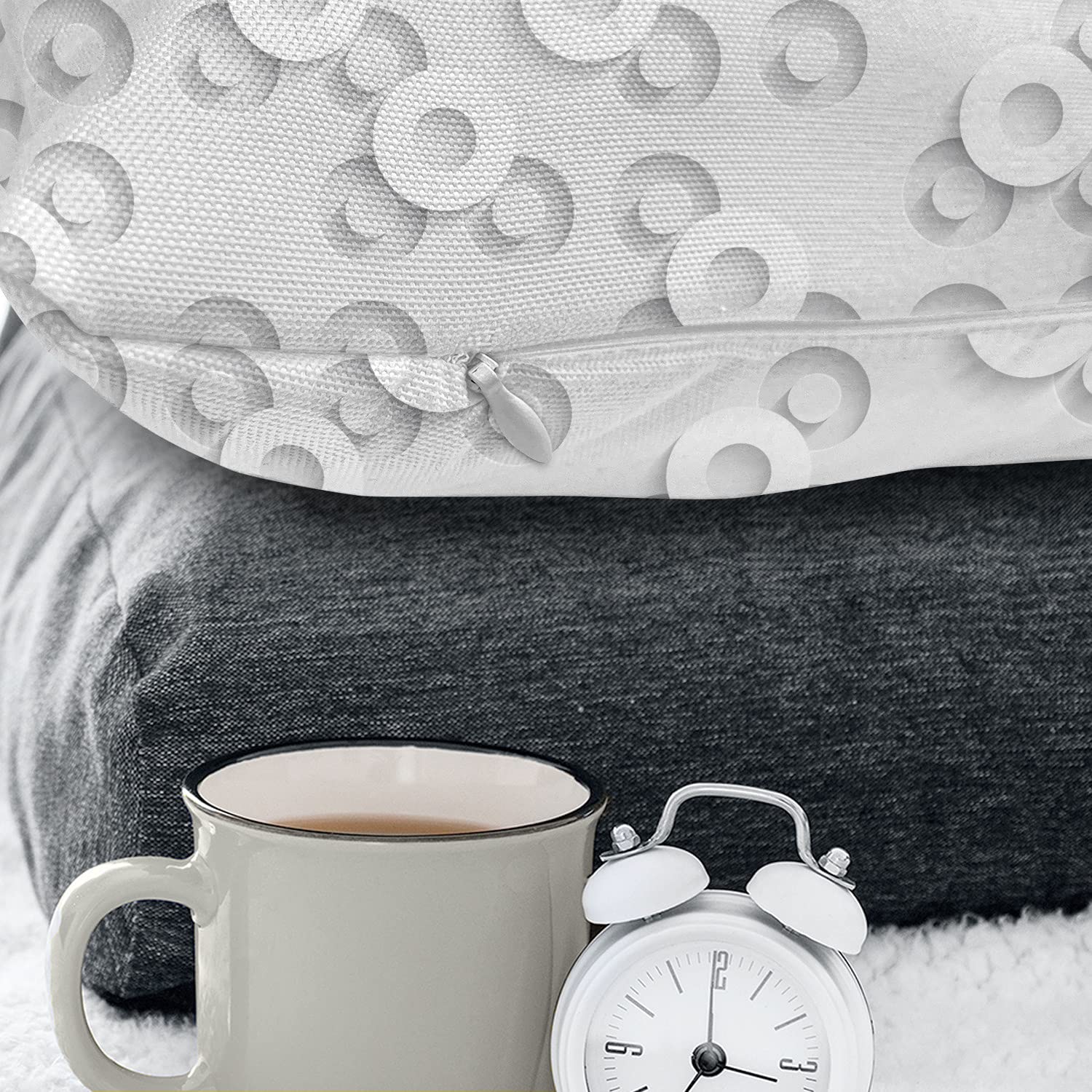 Ambesonne Geometric Circle Throw Pillow Cover 18x18 Inches - Modern Dispersed Ring Motifs with Structural Circuit Bands, Western Art Design Square Decorative Cushion Case in Grey - Perfect for Living Room, Bedroom, Sofa & Home Decor