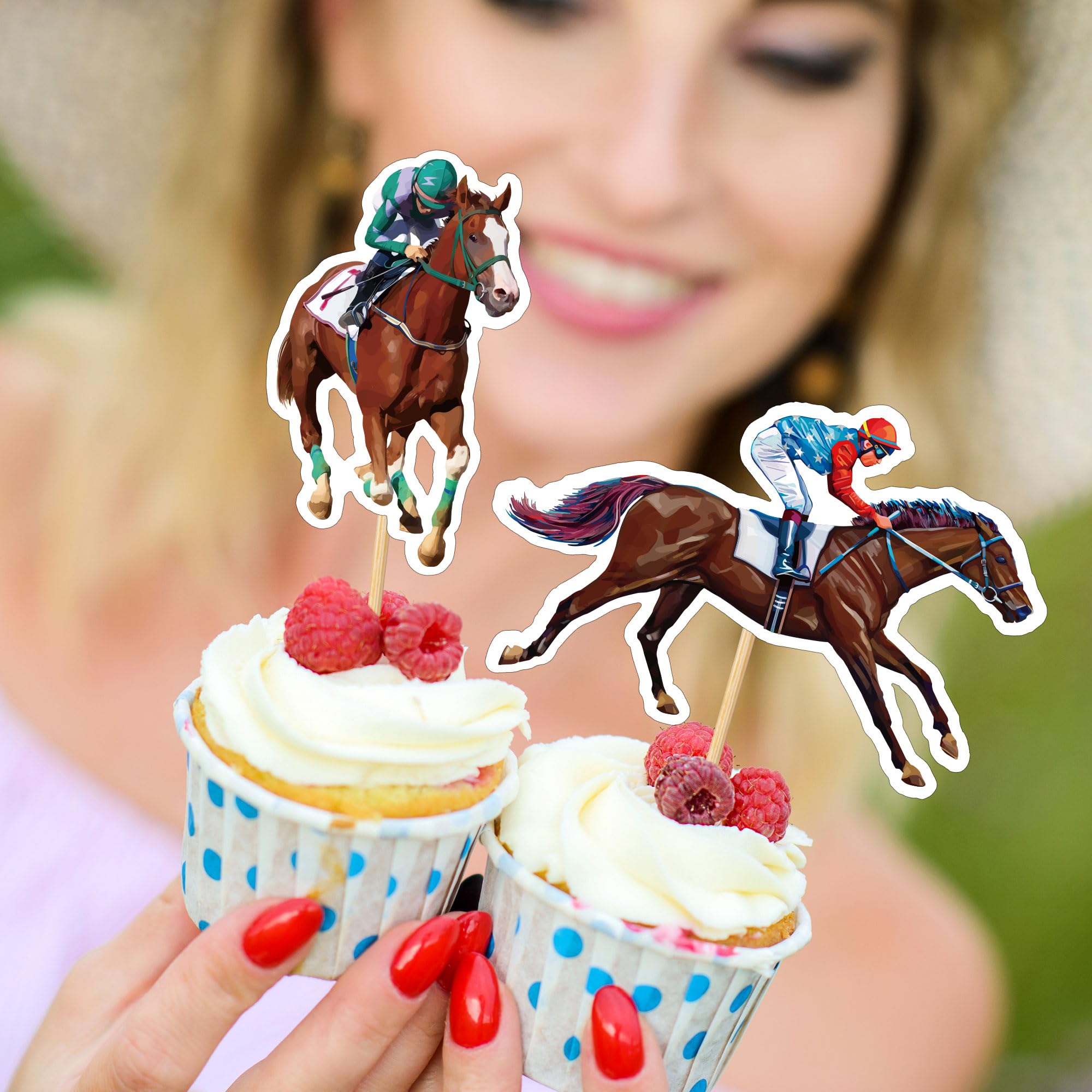 Kentucky Derby Cupcake Toppers - 30 PCS Horse Racing Party Decorations, Derby Day Cake Toppers with Toothpicks, Run for the Roses Themed Party Supplies - Perfect for Derby Parties, Birthday Cakes & Equestrian Events