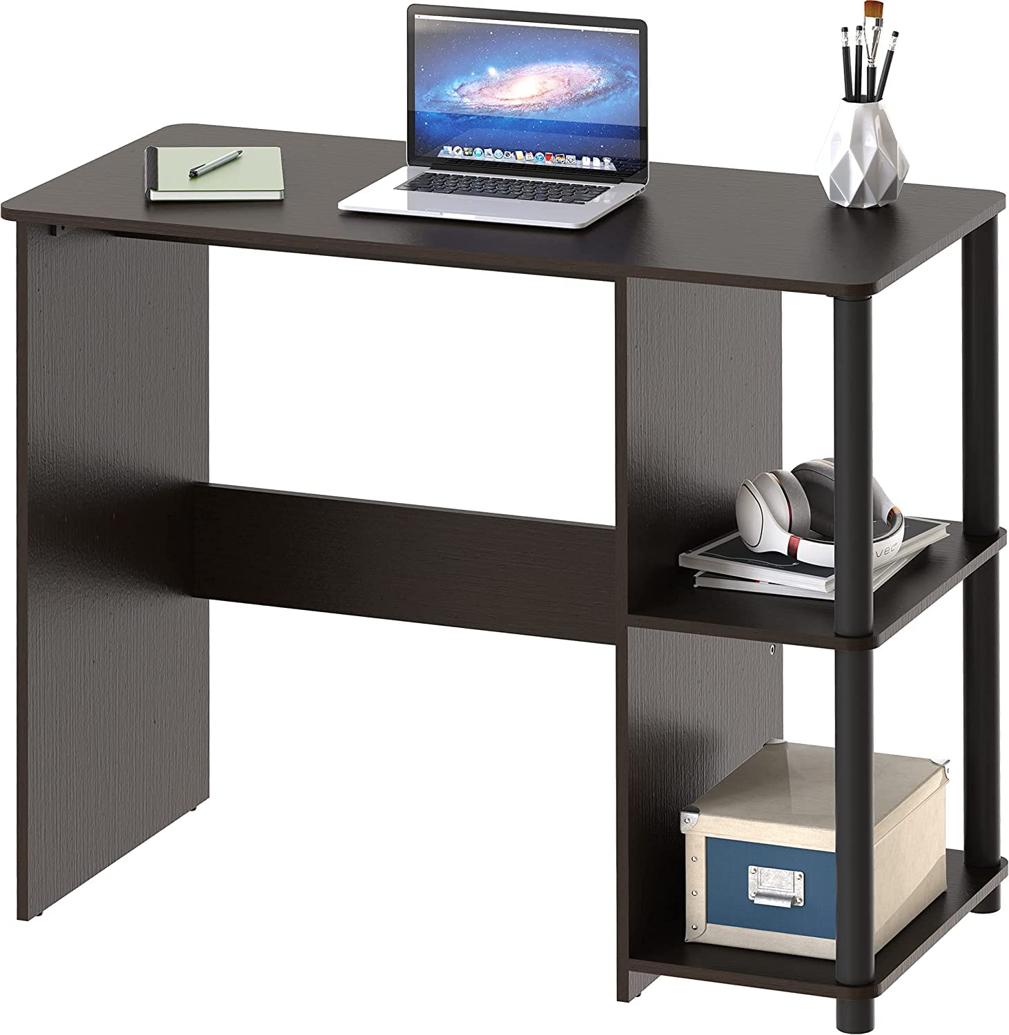 Stylish Espresso Home Office Desk with Shelves - 112