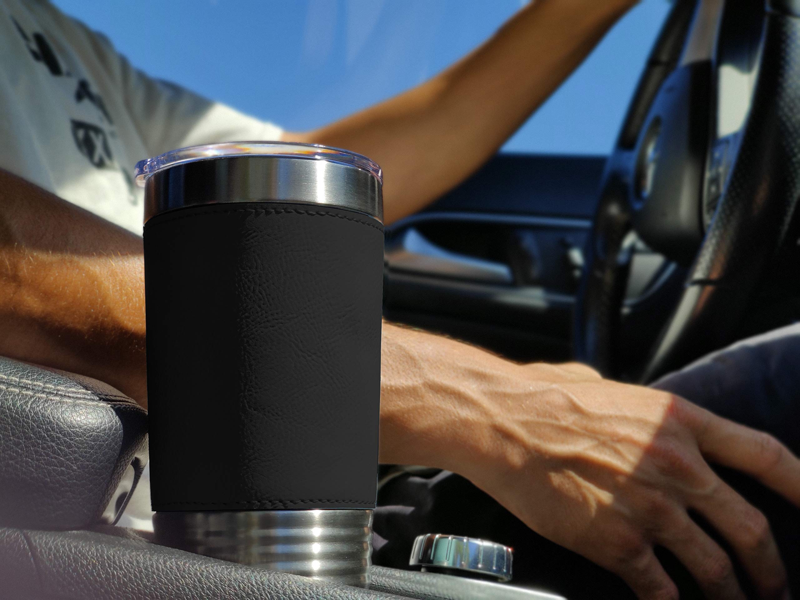 LaserGram 20oz Vacuum Insulated Stainless Steel Tumbler Mug with Personalized Engraving - Leakproof Travel Coffee Cup for Electricians & Professionals (Faux Leather, Black) - Perfect for Office, Commute & Outdoor Adventures