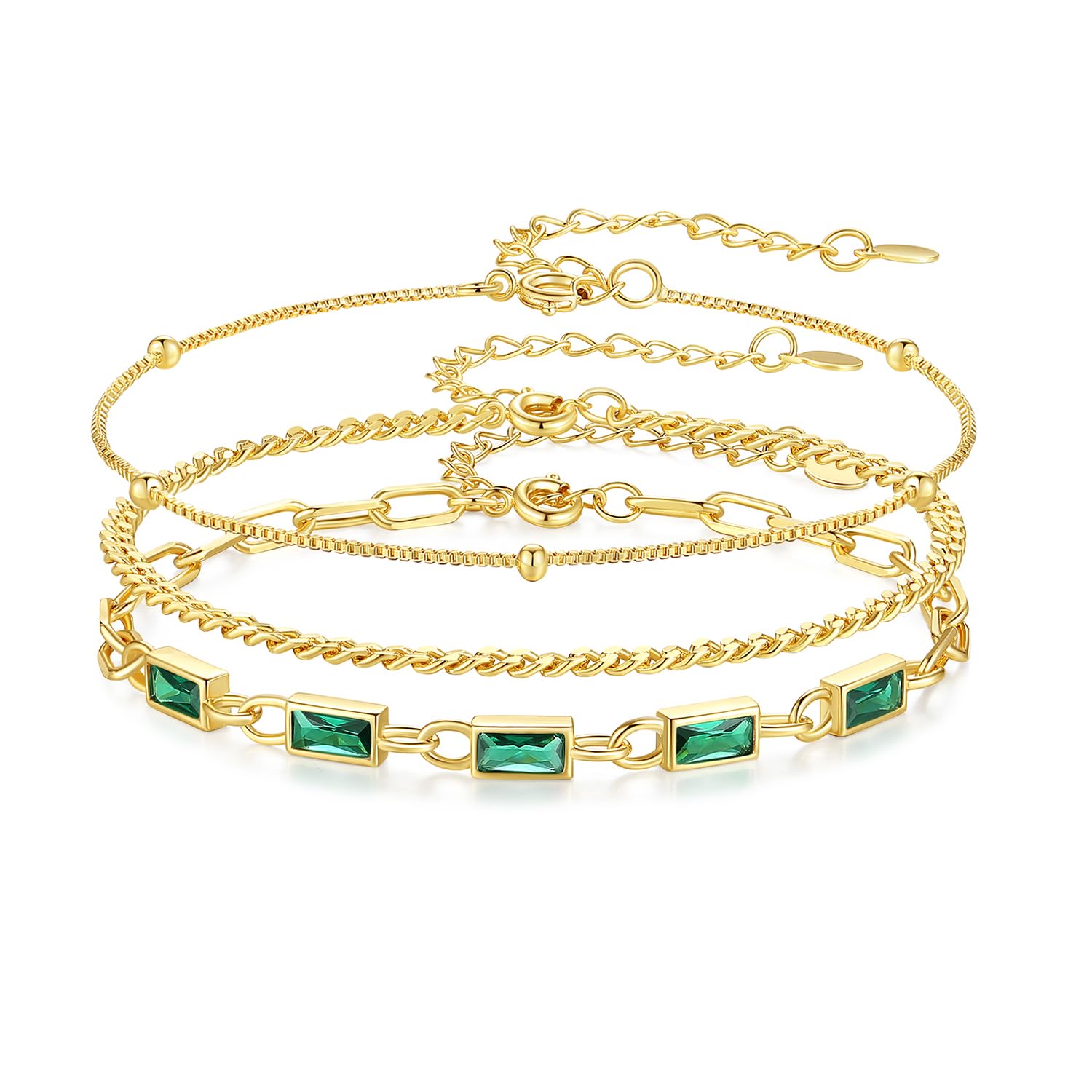 18K Gold Plated Birthstone Bracelet for Women - Dainty Stackable Paperclip Chain Jewelry Set, Perfect Valentine's Day Gift for Her | Ideal for Everyday Wear, Special Occasions & Layered Bracelet Styling