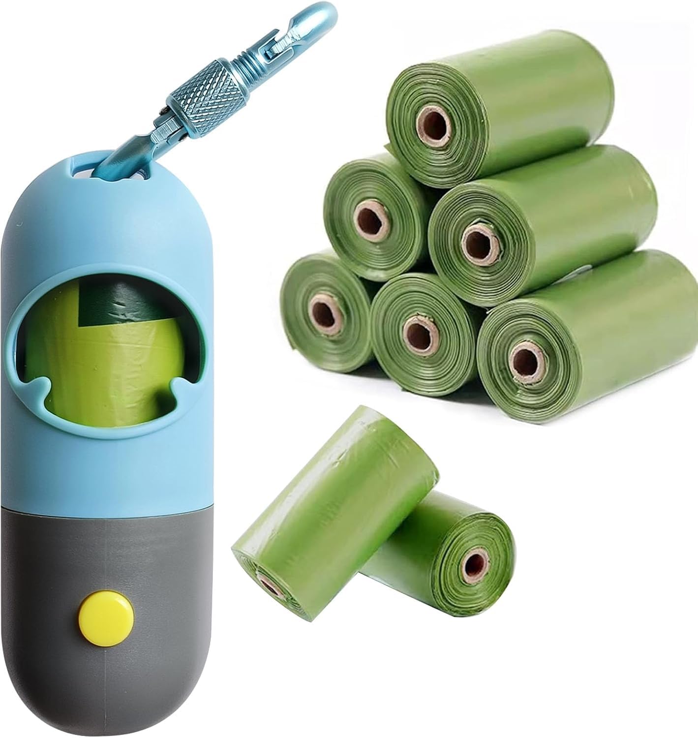 LED Flashlight Dog Poop Bag Holder Dispenser - Leash Attachment for Nighttime Dog Walking (Includes 135 Waste Bags, Blue) | Convenient Hands-Free Solution for Evening & Early Morning Pet Care