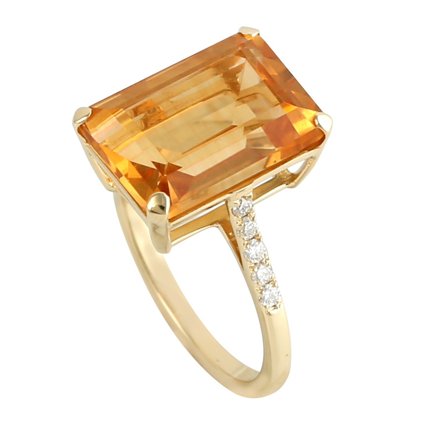 18K Yellow Gold Emerald Cut Citrine Pave Diamond Solitaire Ring - Elegant Jewelry for Weddings, Anniversaries & Special Occasions