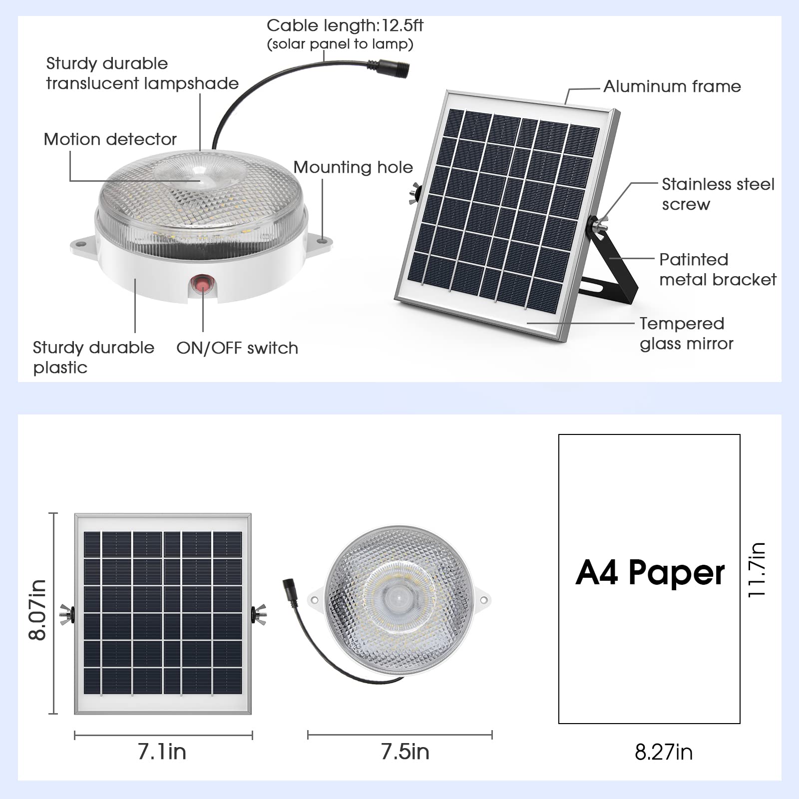 Solar Ceiling Light with Motion Sensor - Dimmable 6000K/4000K/3200K, 5 Lighting Modes, Daytime Operation - Waterproof Indoor/Outdoor Solar Lights with Remote Control for Home, Barn, Shop, Porch, Garage and Garden Lighting