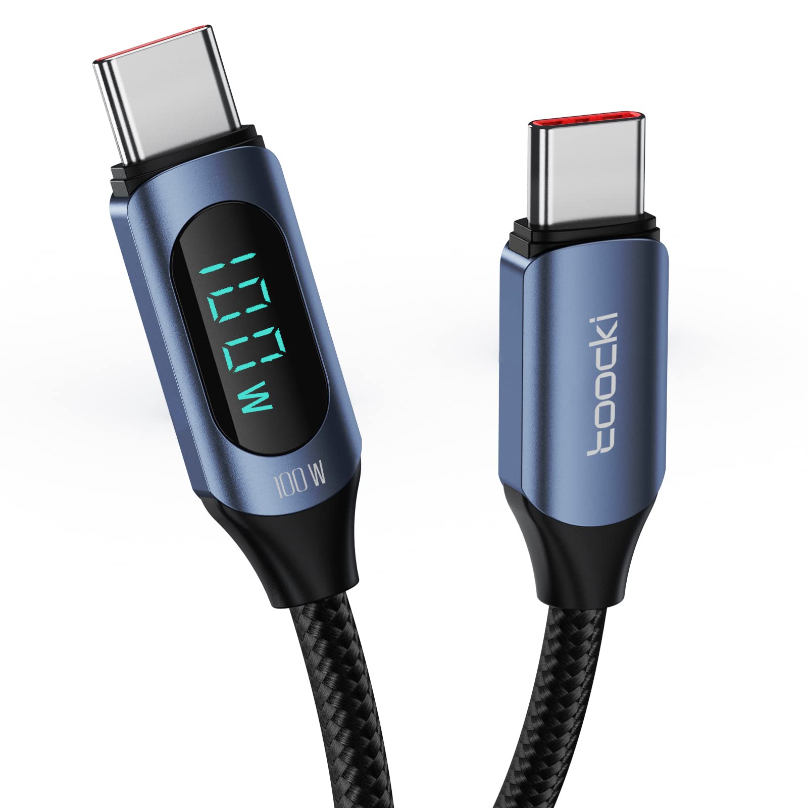 6.6FT USB C to USB C Cable Fast Charging 100W PD 5A with LED Display, Nylon Braided Type C Cable 480Mbps Data Transfer for iPhone 15/Pro/Max, Samsung Galaxy, iPad Pro - Perfect for Travel, Home & Office Charging
