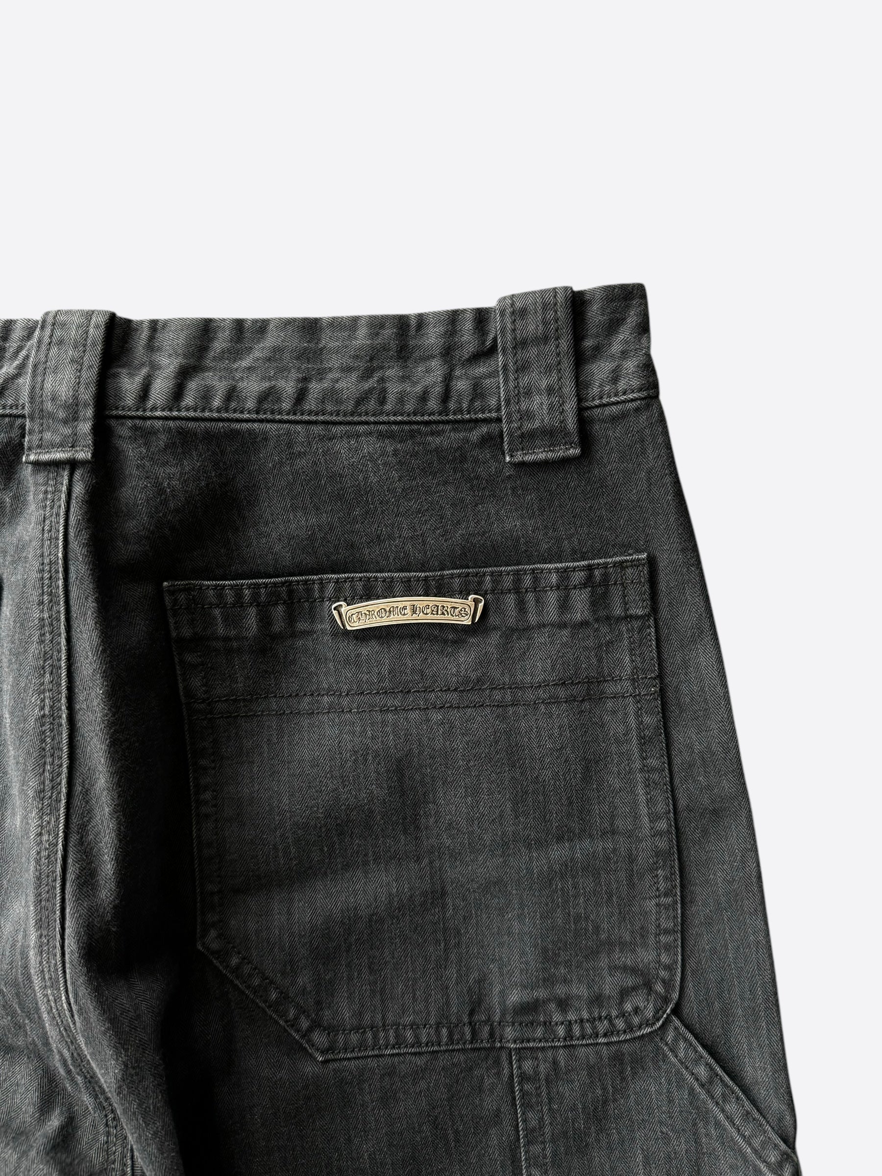Chrome Hearts Black Herringbone Carpenter Pants for Men - Stylish Gothic Workwear Jeans for Streetwear & Urban Fashion