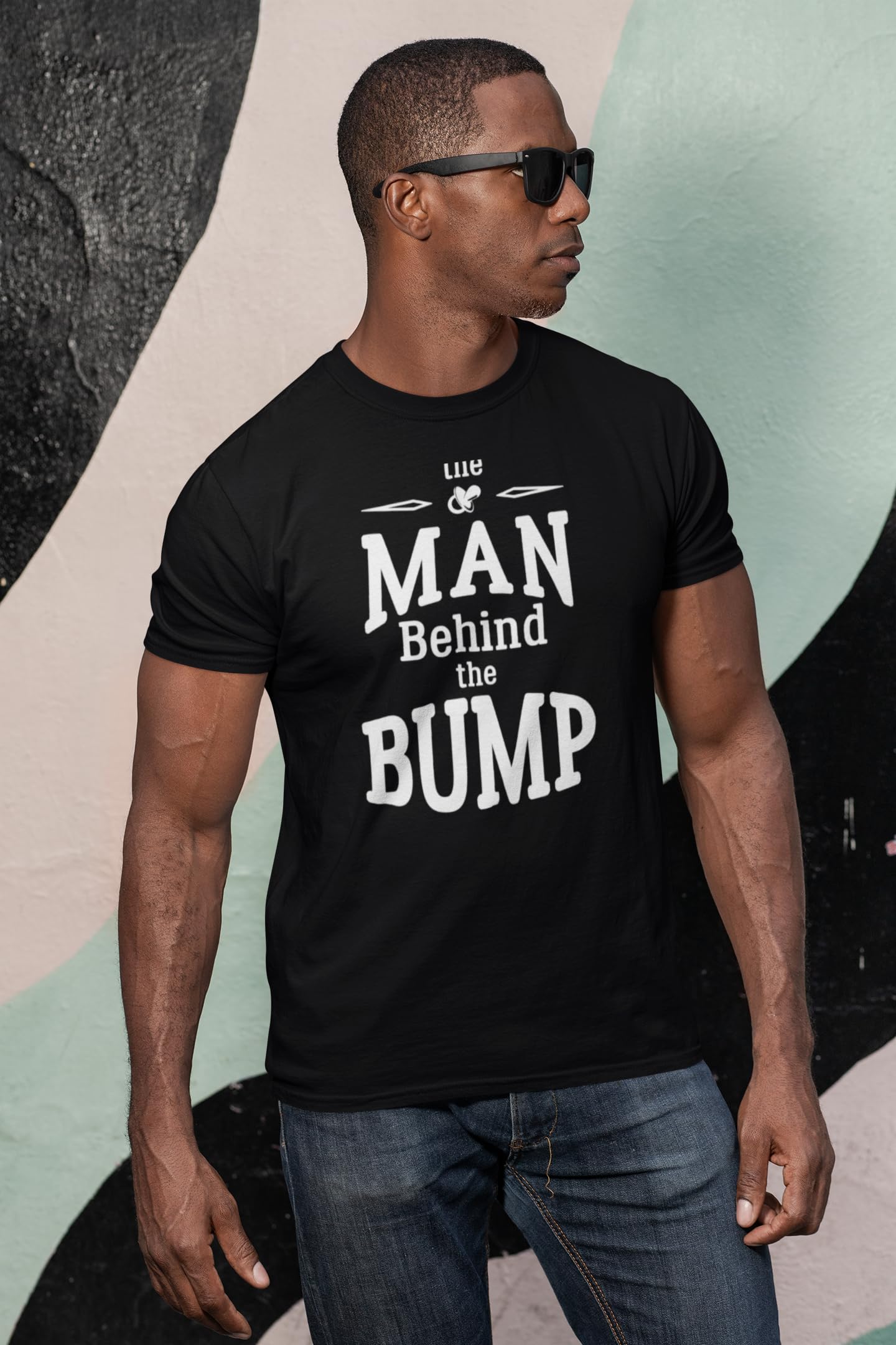 Pop Threads 'The Man Behind The Bump' Funny Father's Day Gift T-Shirt for Dads - Comfortable Cotton Graphic Tee for Expecting Fathers, Pregnancy Announcement & Gender Reveal Parties