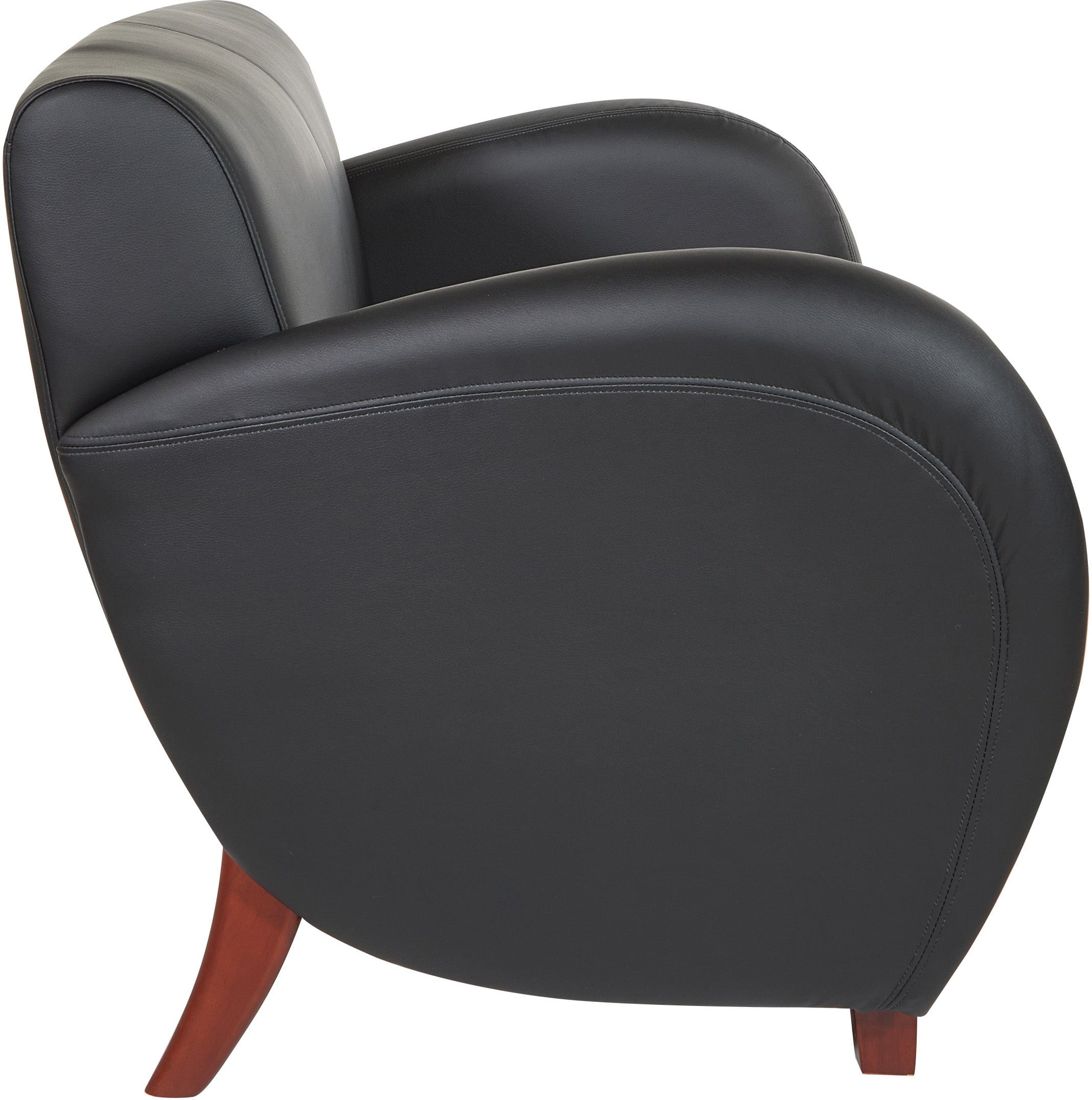 Office Star Dillon Black PU Loveseat with Cherry Finish Legs - Modern Office Sofa for Small Spaces, Home Office, Reception Area & Waiting Room [SF2472]