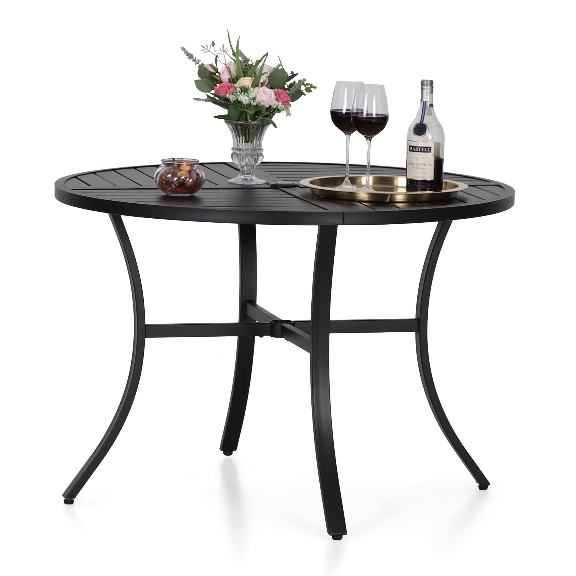 MFSTUDIO 42 Inch Outdoor Dining Table with Adjustable Umbrella Hole - All-Weather Metal Round Patio Table for Backyard, Garden, Lawn - Perfect for Outdoor Entertaining, BBQ Parties & Family Gatherings