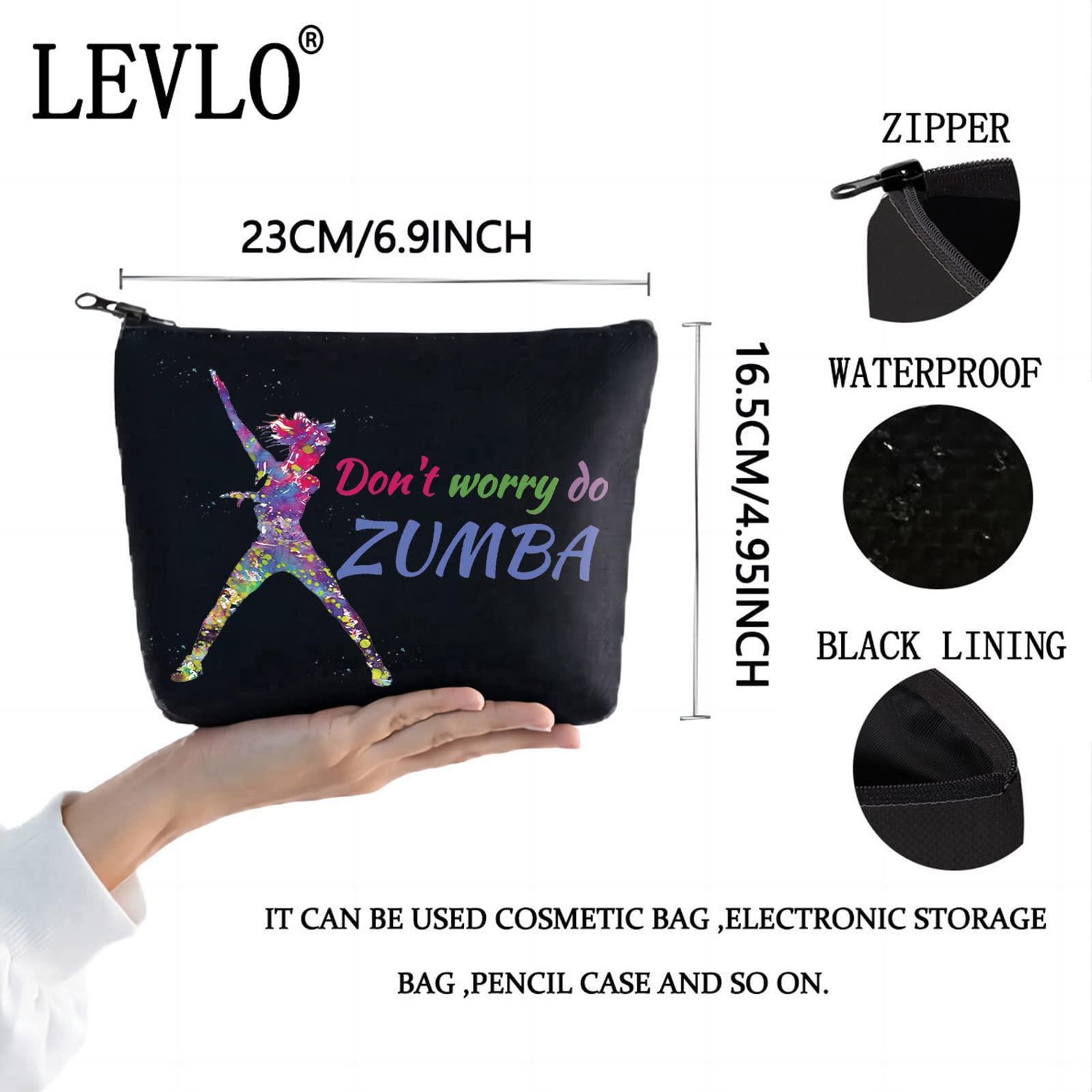 LEVLO Dance Makeup Bag for Dancers - Waterproof Cosmetic Pouch with Zipper - Perfect Gift for Dance Lovers (Do Zuba Black) - Ideal for Ballet, Jazz, and Dance Competitions