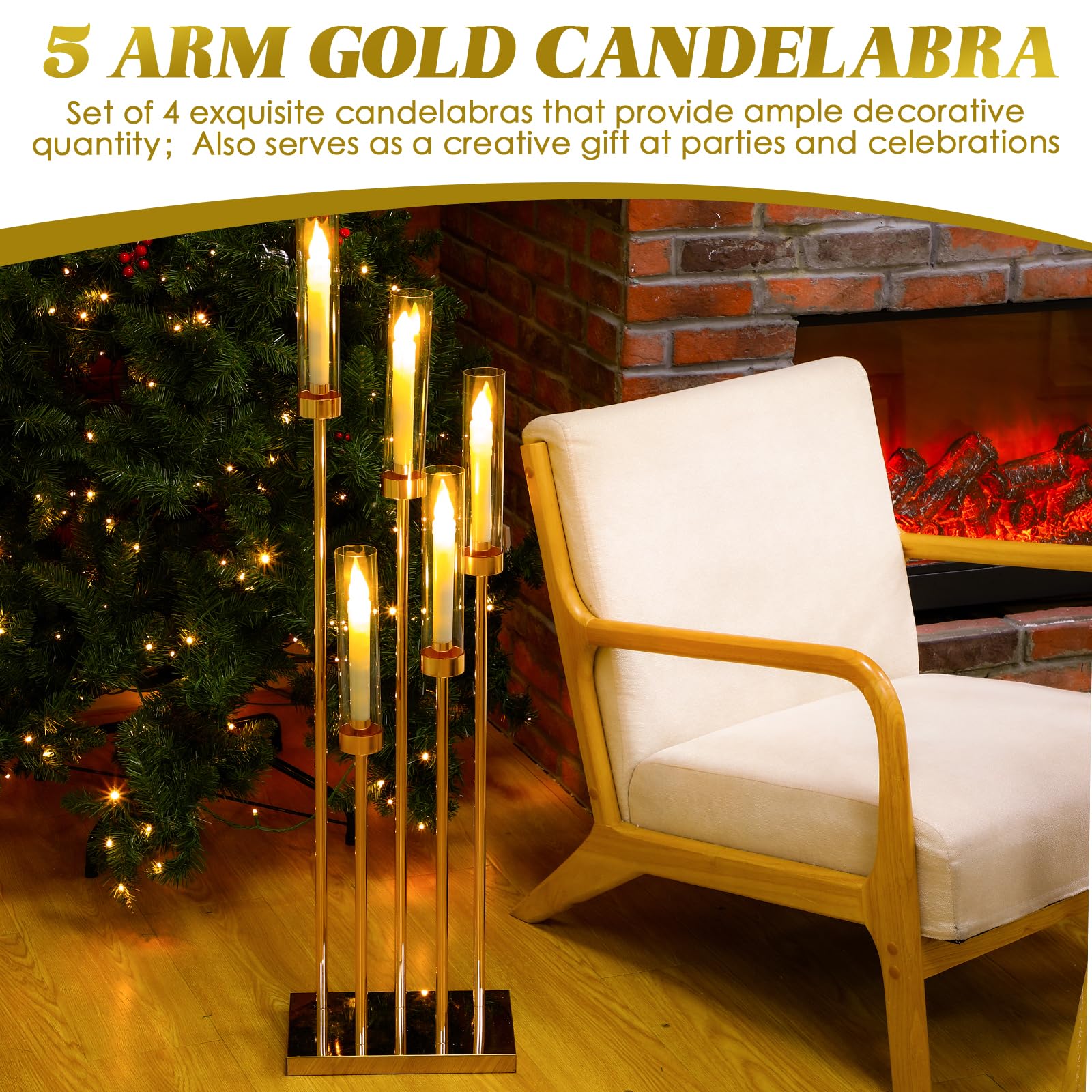 5-Arm Gold Candelabra Centerpiece - 42.5