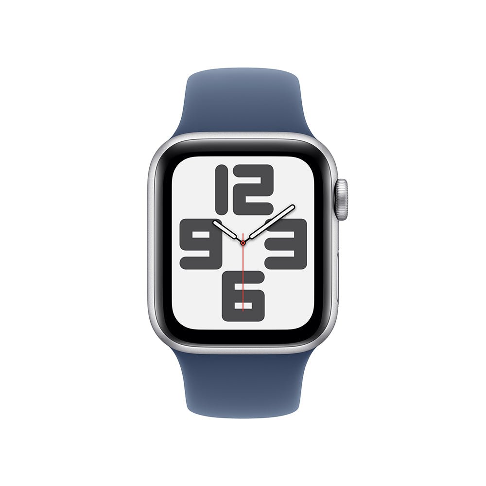 Apple Watch SE GPS 40mm Silver Aluminum Case with Blue Denim Sport Band S/M - Perfect for Fitness Tracking, Running & Everyday Wear