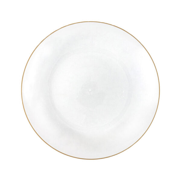 32-Piece Transparent White & Gold Hammered Plastic Dinnerware Set - Round Plates & Bowls (Serves 16) - Elegant & Durable for Parties, Weddings, and Everyday Dining