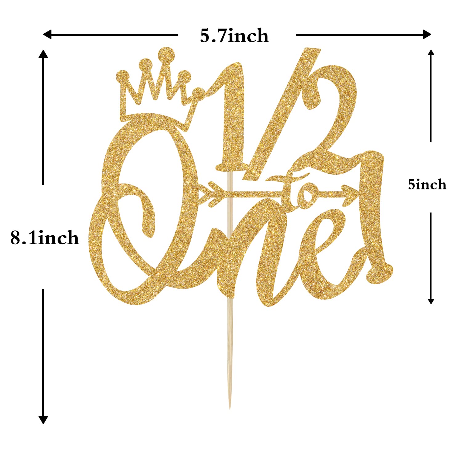 1/2 Way to One Cake Topper - Half Way to One Birthday Decor - Gold Glitter 1/2 Birthday Cake Topper for Baby Boys & Girls - Perfect for 6 Month Birthday Party Decorations & First Year Milestone Celebrations