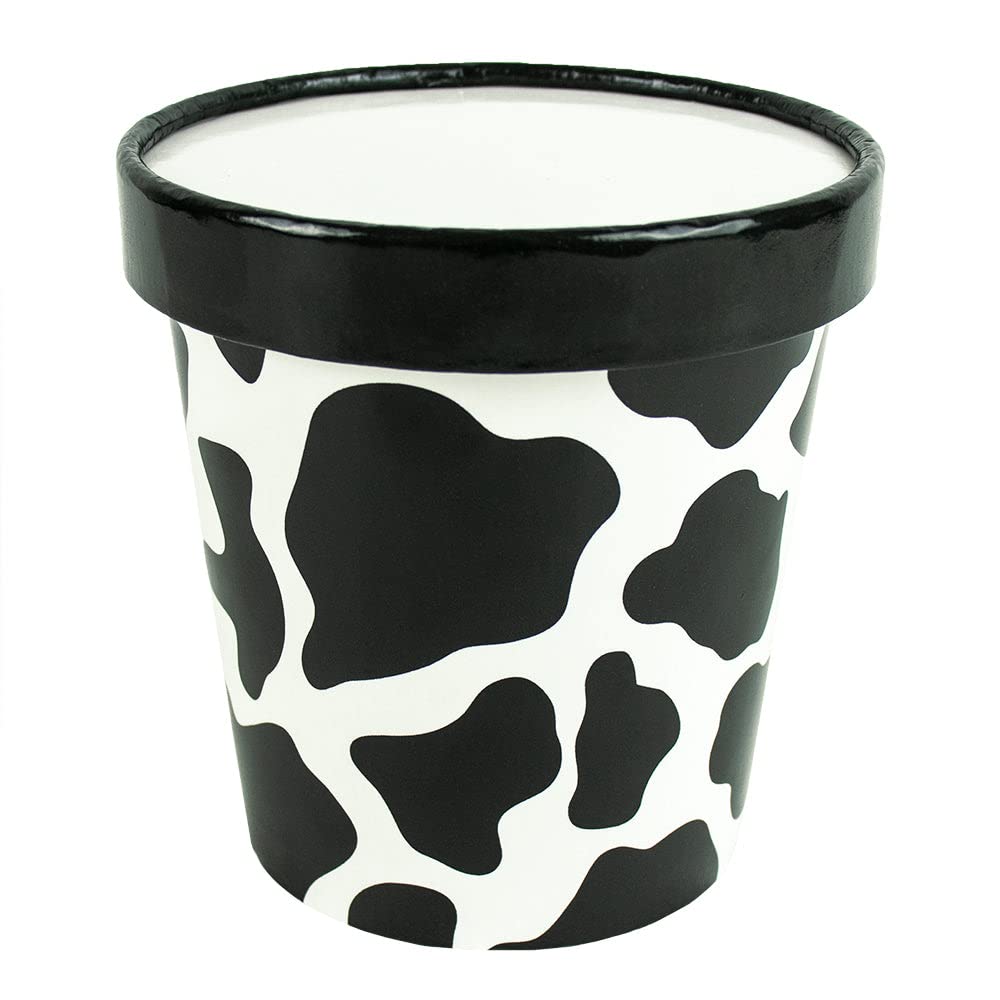 UNIQ 250-Count 16 oz Ice Cream Containers with Cow Print Lids | Eco-Friendly Paper Takeout Containers for Hot & Cold Foods | Perfect for Frozen Desserts, Party Supplies & Restaurant To-Go Orders | Great for Ice Cream Shops, Catering Events & Food Storage