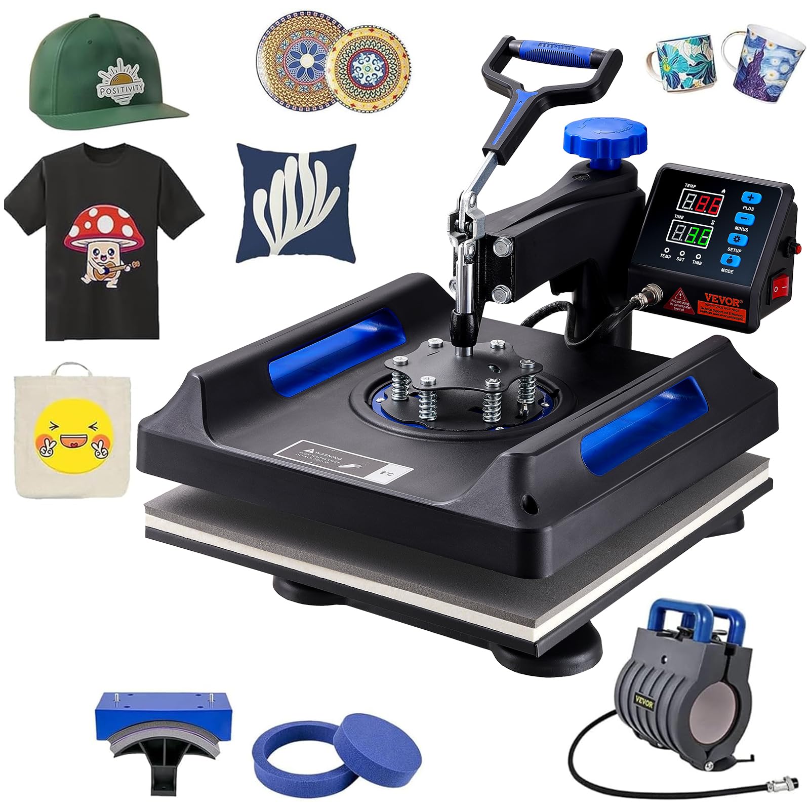 VEVOR 5-in-1 Digital Heat Press Machine 15x15 Inch with 360° Swing-Away Rotation - Multi-Function for T-Shirts, Tumblers, Mugs, Hats & Plates - Perfect for DIY Crafts, Custom Apparel & Small Business Printing