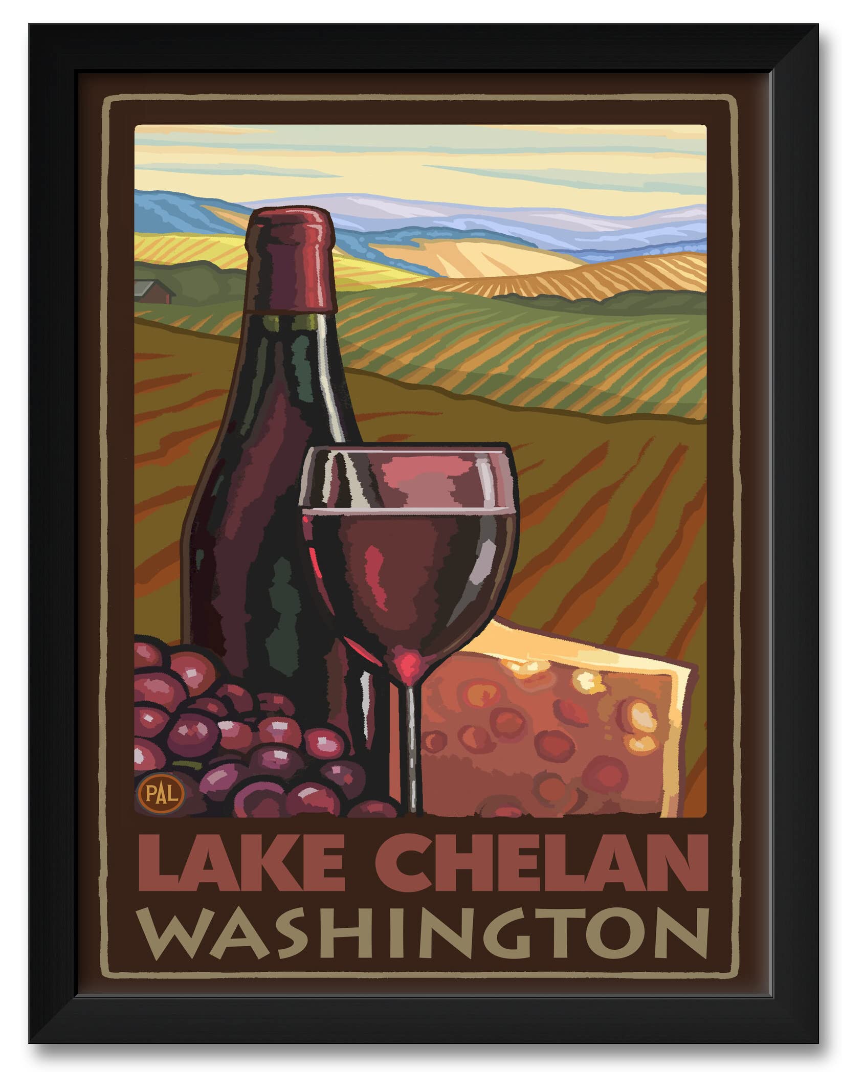 Professionally Framed Lake Chelan Washington Wine Country Art Print by Paul A. Lanquist - 20x26 Inch Wall Decor for Living Room, Office & Gift Giving
