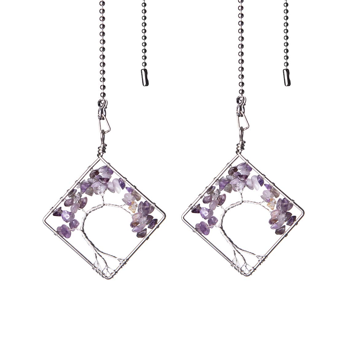 Longsheng Purple Tree of Life Fan Pull Chain - 2 Pack Replacement Extender for Ceiling Fan Light - Perfect for Bedroom, Living Room & Home Decor Accessories