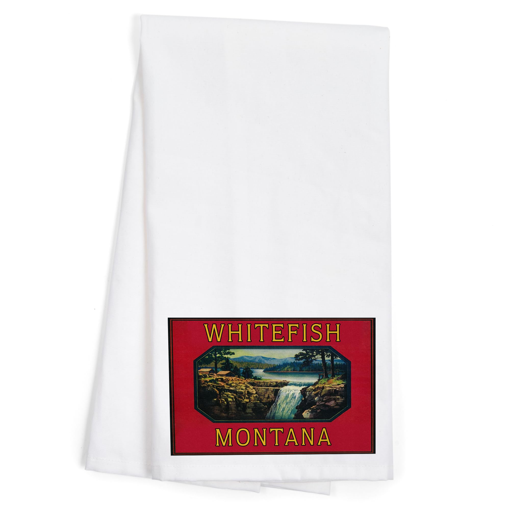 Lantern Press Whitefish Montana Orange Label 100% Cotton Tea Towel - Decorative Kitchen Hand Towel for Home, Dish Drying & Farmhouse Decor