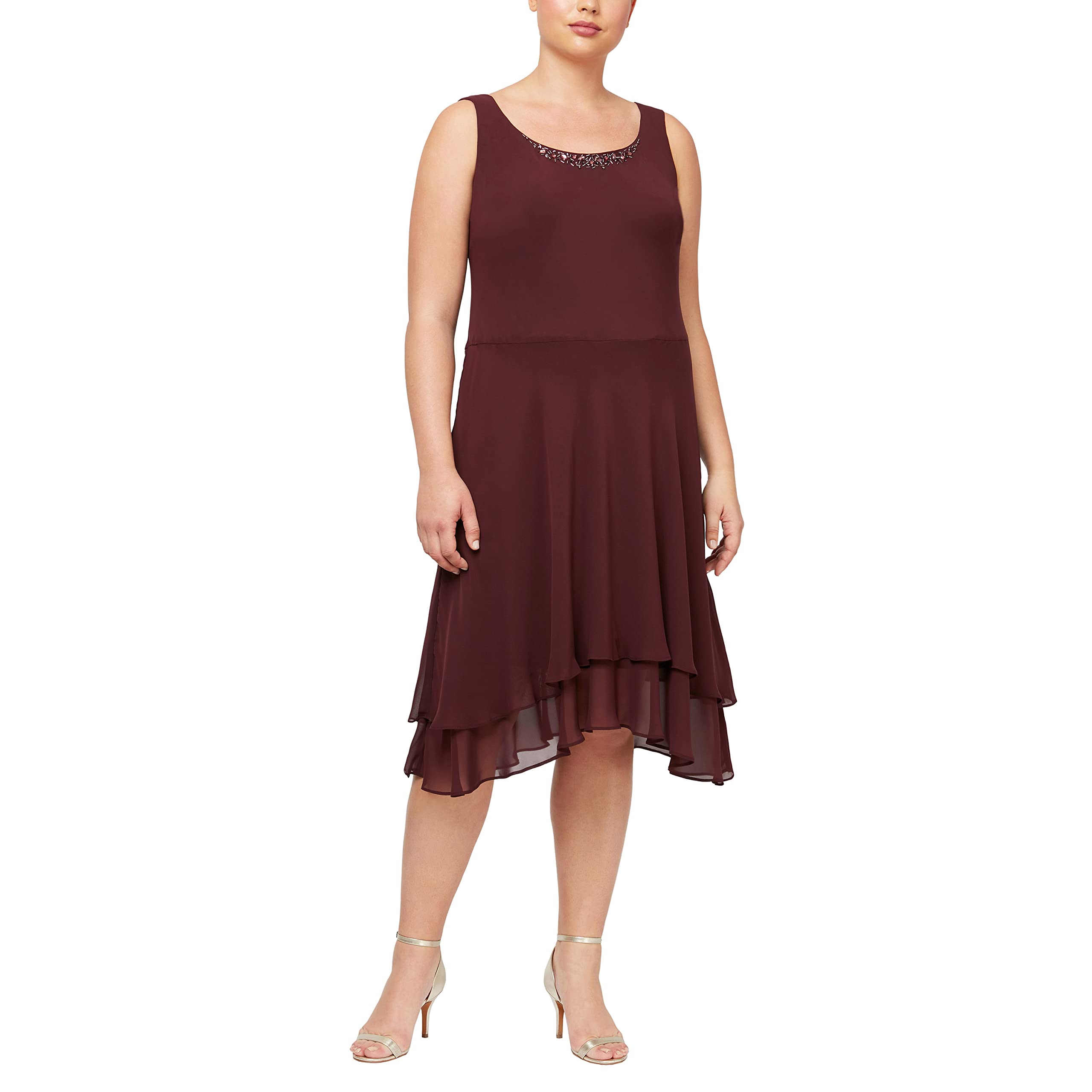 Elegant Plus Size Embellished Tiered Mother of The Bride Dress with Jacket - Women's Formal Gown for Weddings, Special Occasions & Evening Events | S.L. Fashions
