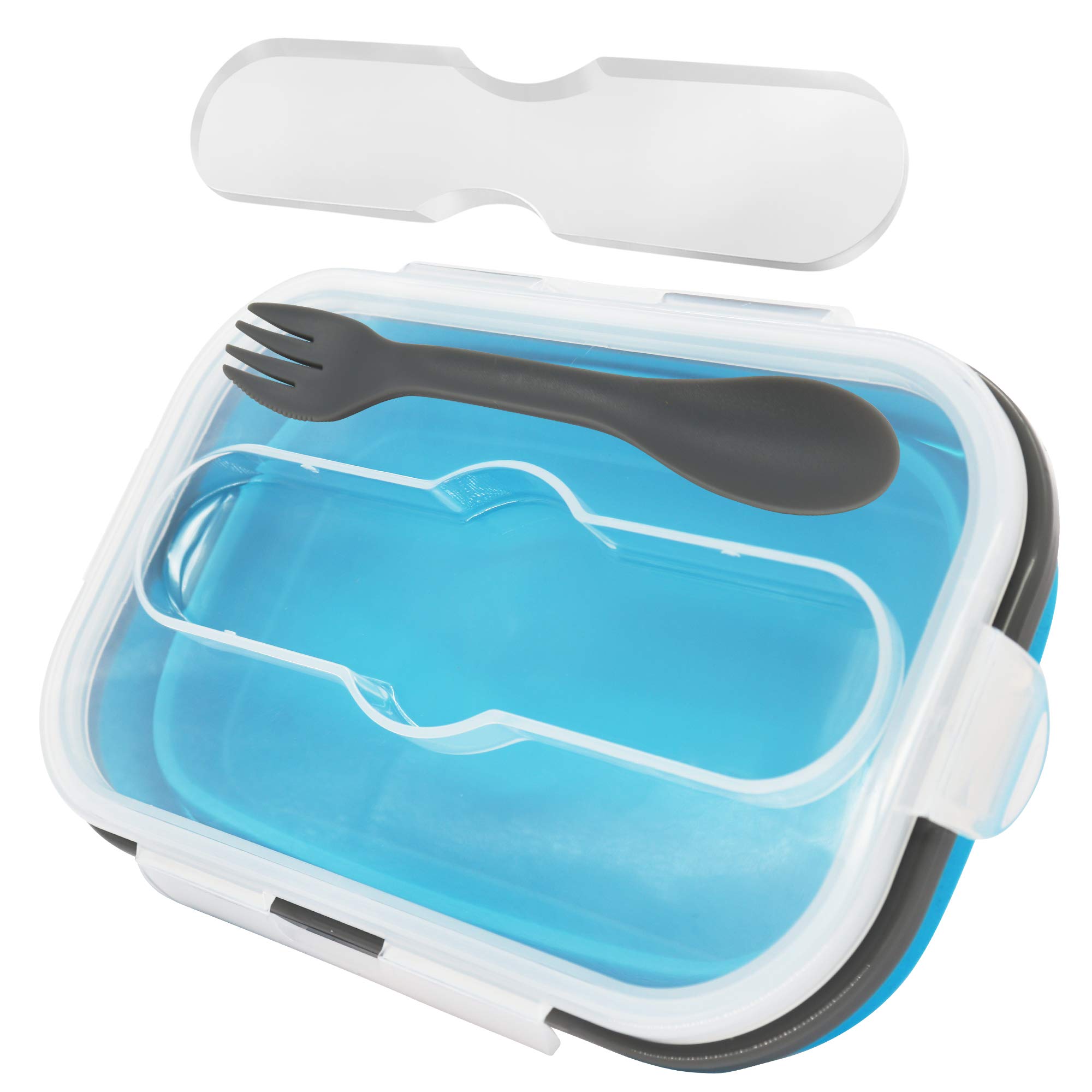 WISETOP Collapsible Silicone Lunch Box with Spoon & Fork - Microwave, Dishwasher & Freezer Safe Bento Box - Perfect for Meal Prep, Office Lunch & Picnics (Blue)
