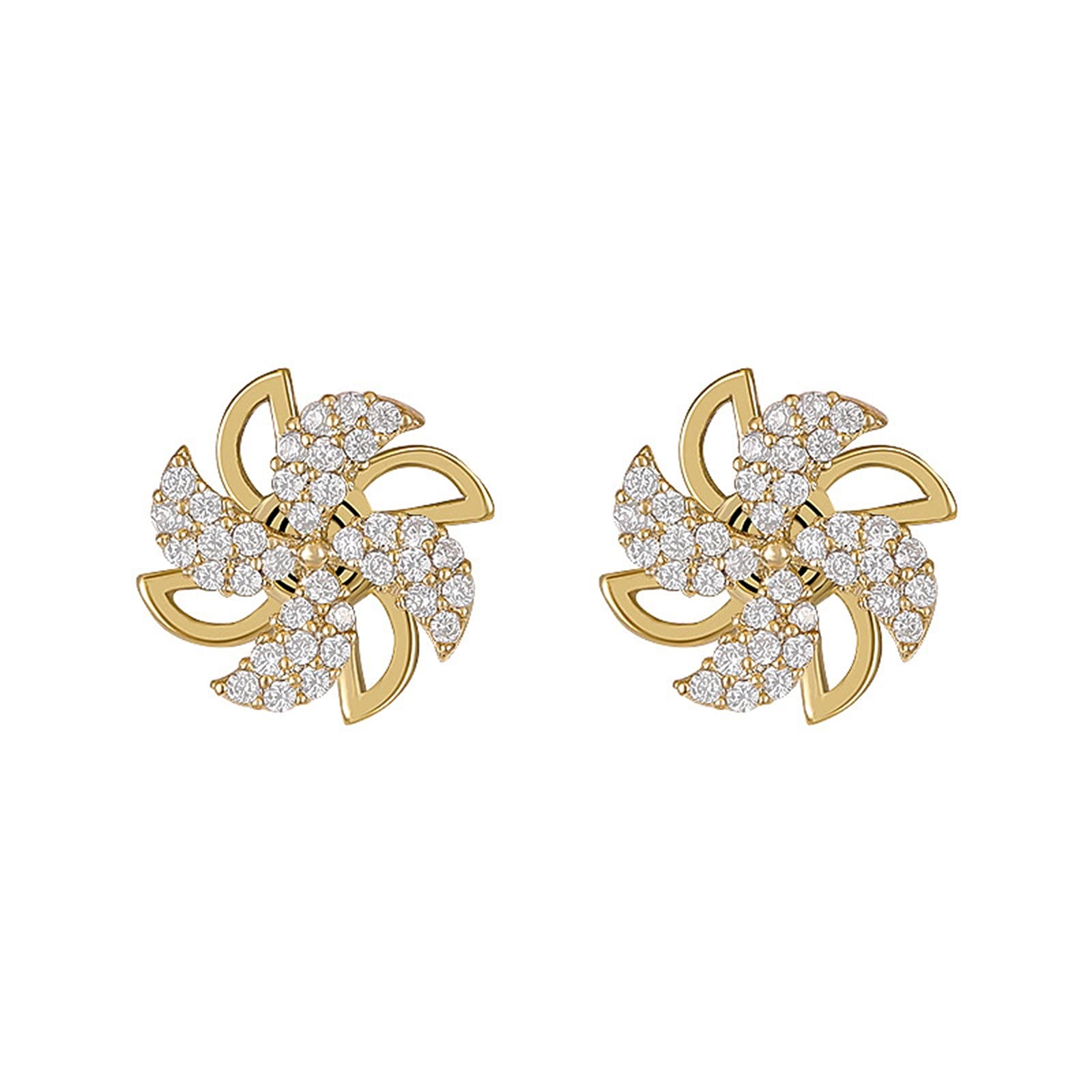 Sparkling Crystal Rotating Stud Windmill Earrings for Women - Comfortable Fashion Earrings for Bikers & Daily Wear (Gold, One Size) - Perfect for Parties, Concerts & Motorcycle Rides