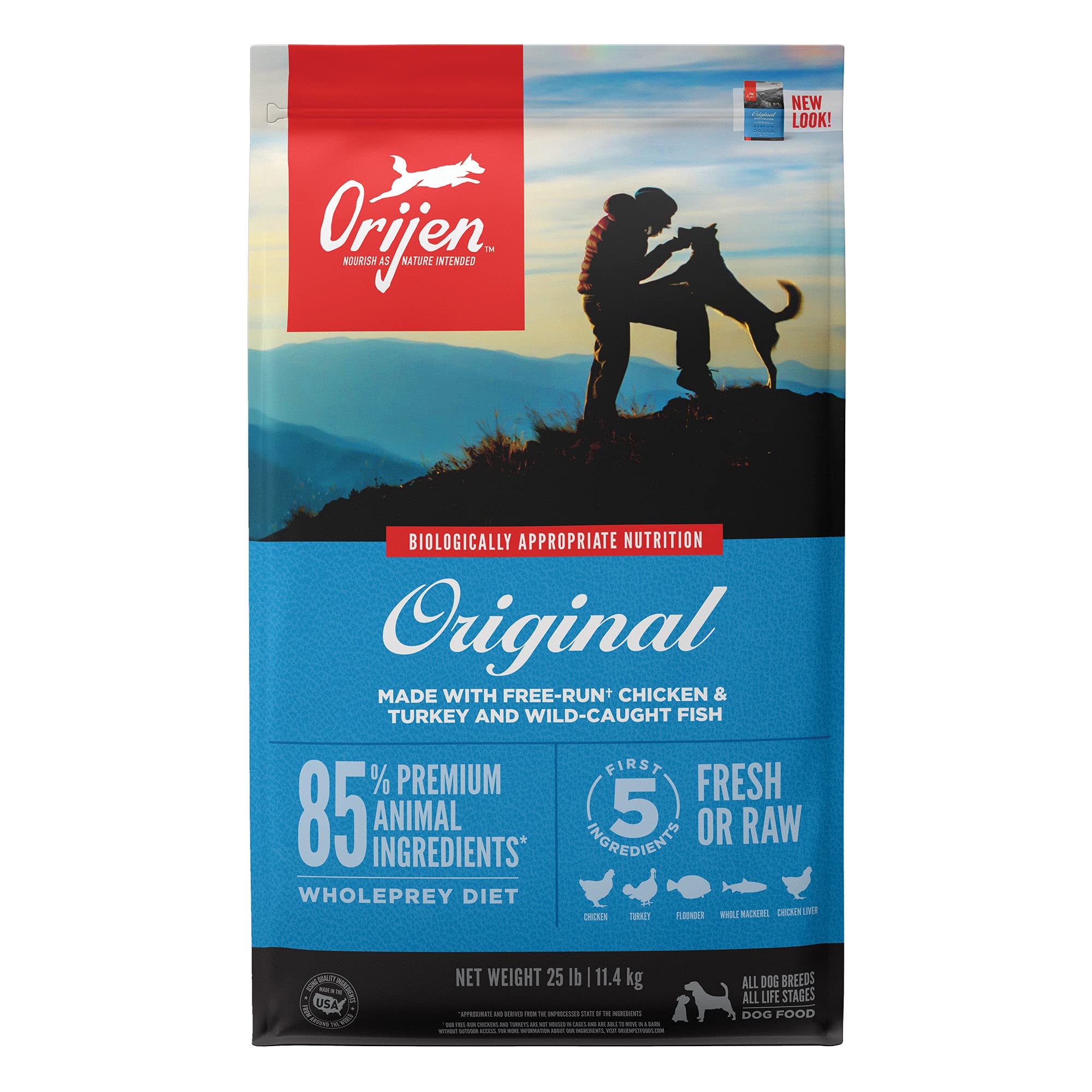 ORIJEN Original Recipe High-Protein Grain-Free Dry Dog Food for Adult Dogs - 25lb Bag | Premium Natural Nutrition for Active & Healthy Pets | Perfect for Daily Meals & Training Treats