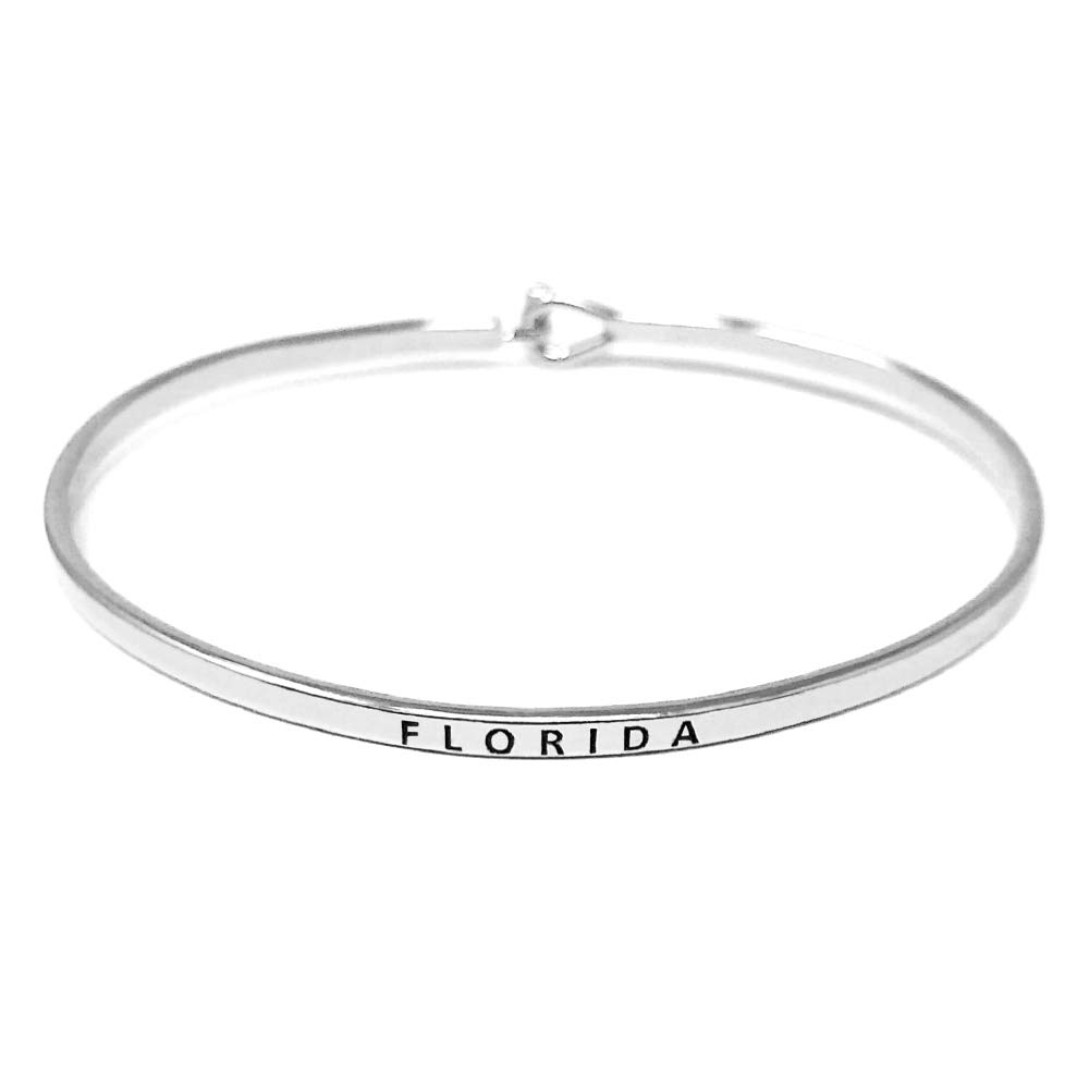 Inspirational 11 State Engraved Thin Bangle Hook Bracelet - Gold, Silver, Rose Gold - Perfect for Gifts, Travel & Everyday Wear