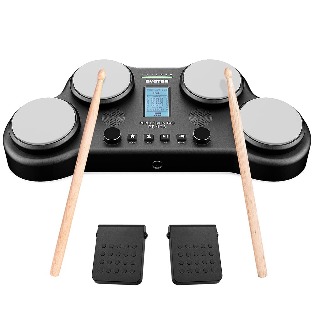 PD405 Electric Drum Set - 163 Percussion Sounds, 4 Velocity-Sensitive Pads, 2 Pedals & Sticks Included | Perfect for Beginners, Practice, Birthday Gifts & Home Entertainment