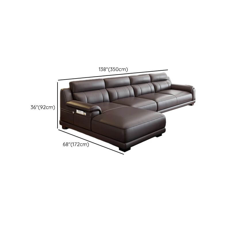 L-Shaped & Straight Left-Facing Sofa Chaise with Concealed Support - Modern Chestnut Brown Living Room Couch for Parlor, Lounge & Home Theater Seating