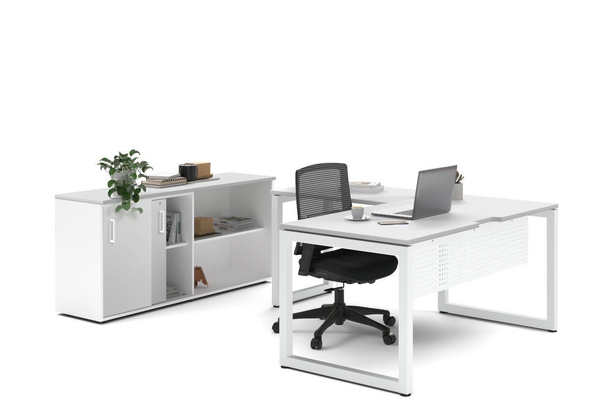 Premium L-Shaped Executive Desk with Quadro Loop Legs - White Finish [1600L x 1700W] - Perfect for Home Office & Modern Workspace