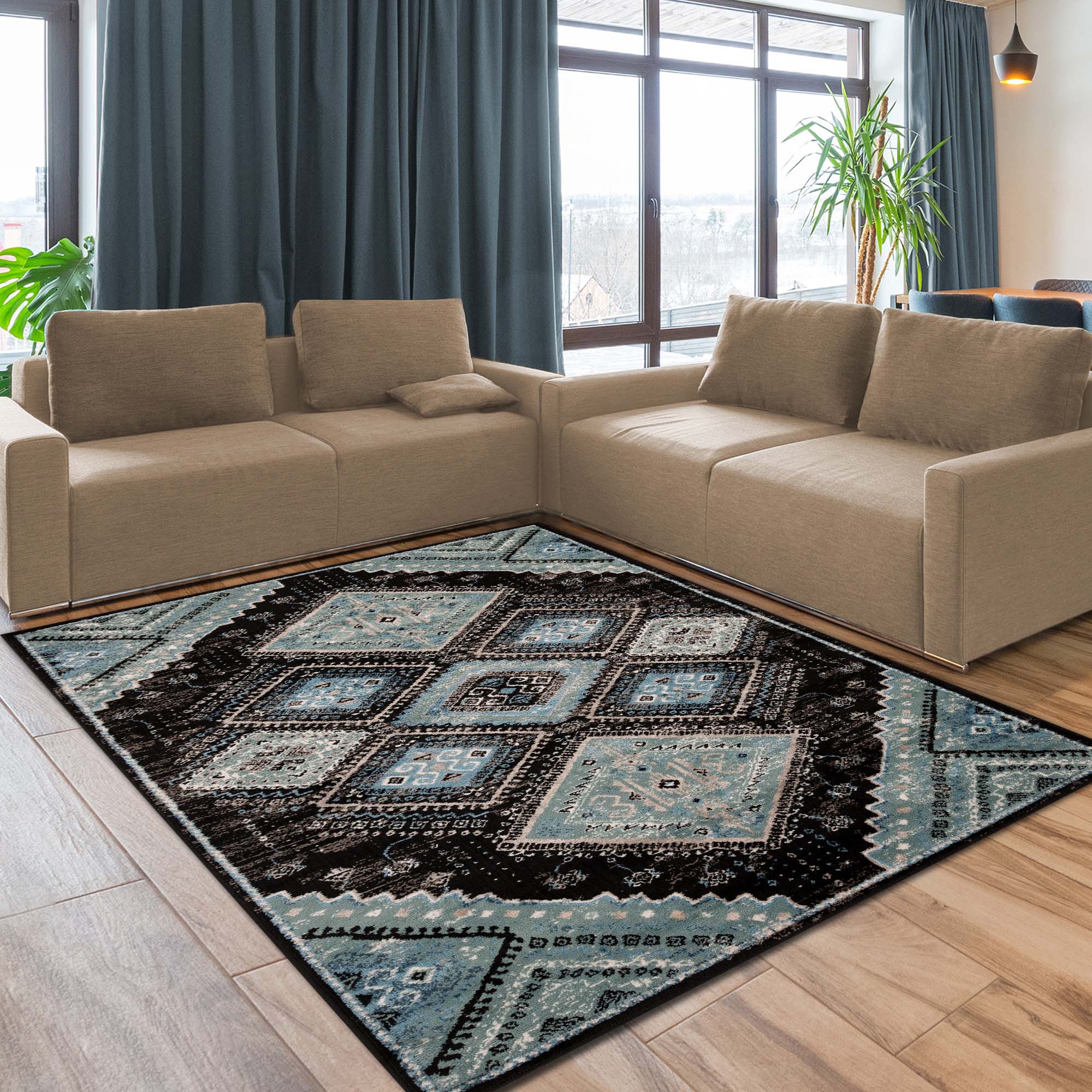 Poway Geometric Medallion Indoor Area Rug - Non-Slip Modern Bohemian Design Rug for Living Room, Bedroom, and Office Decor