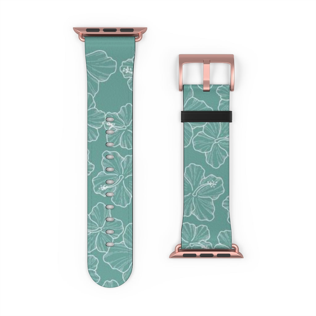 Premium Teal Hibiscus Watch Band - Stylish & Durable Replacement Strap for Apple Watch, Fitbit & Samsung - Perfect for Workouts, Casual Wear & Outdoor Activities