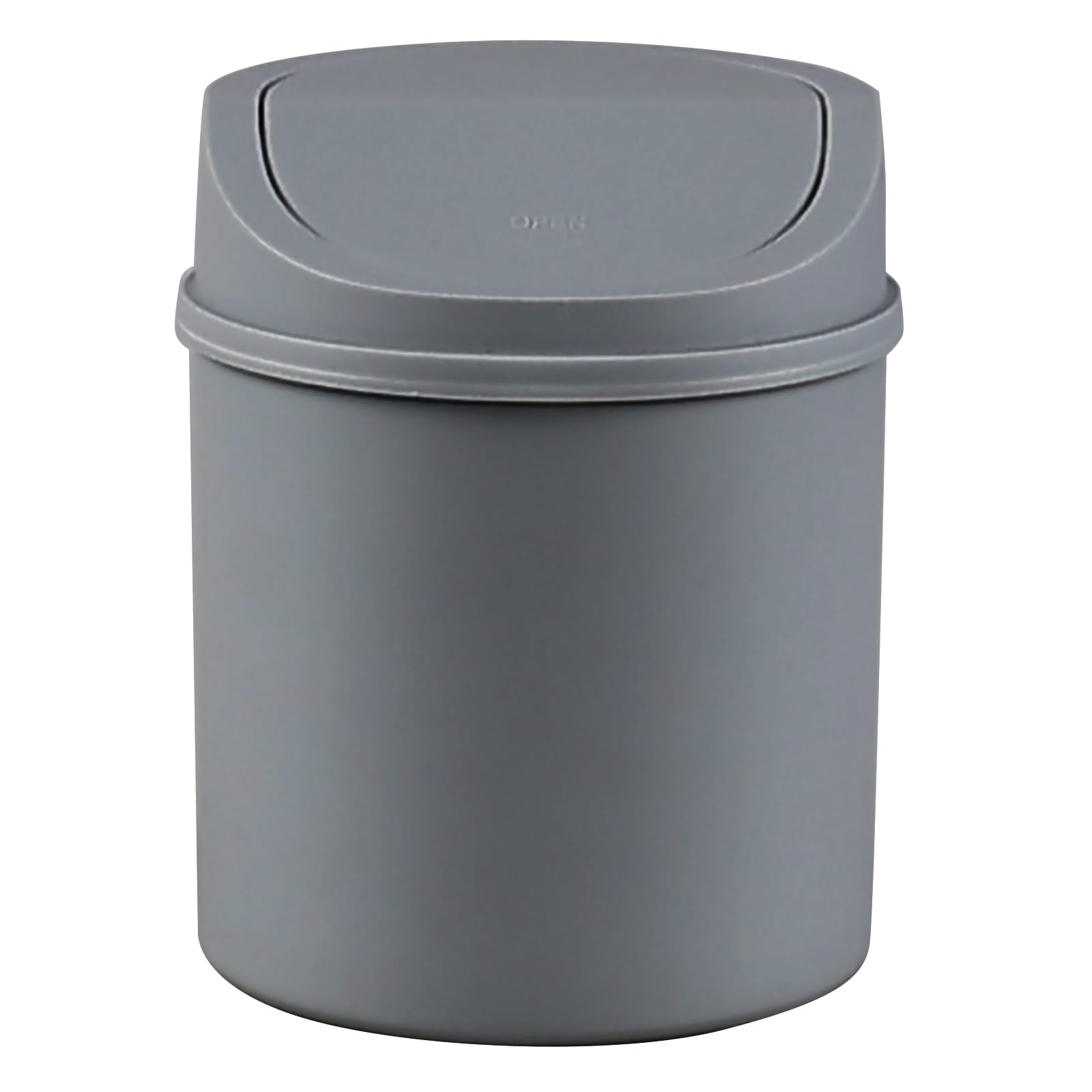 2L Plastic Mini Desktop Trash Can with Swing Lid - Small Waste Bin for Office, Bedroom, Bathroom | Compact Gray Garbage Can for Home, Desk, Car & Dorm Room Organization